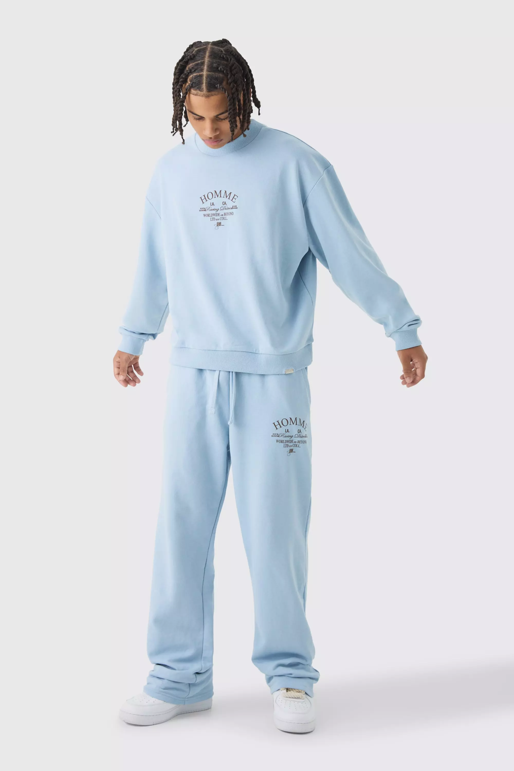 Oversized Extended Neck Boxy Heavy Sweatshirt Relaxed Tracksuit Light blue