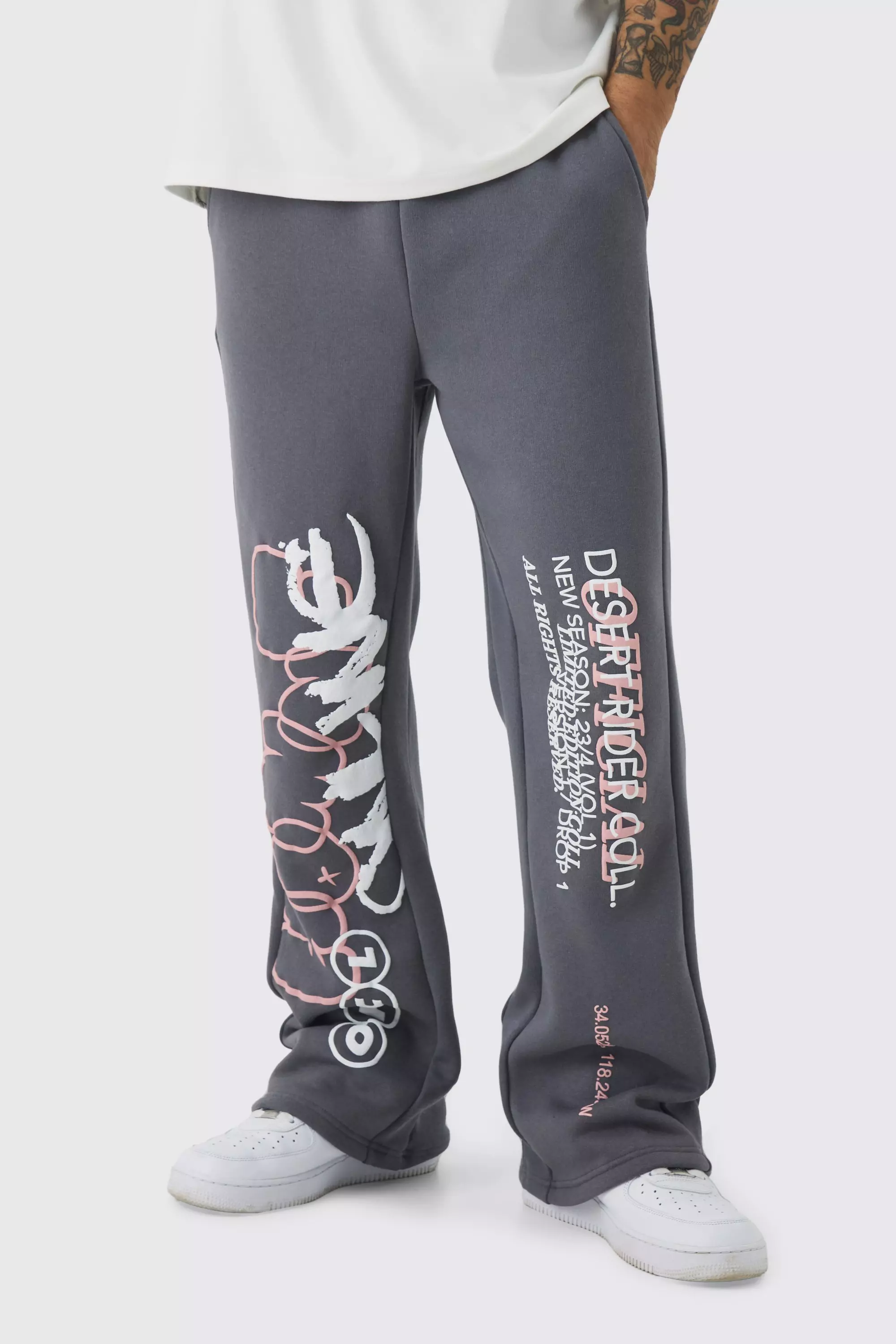 Regular Printed Gusset Sweatpants Charcoal