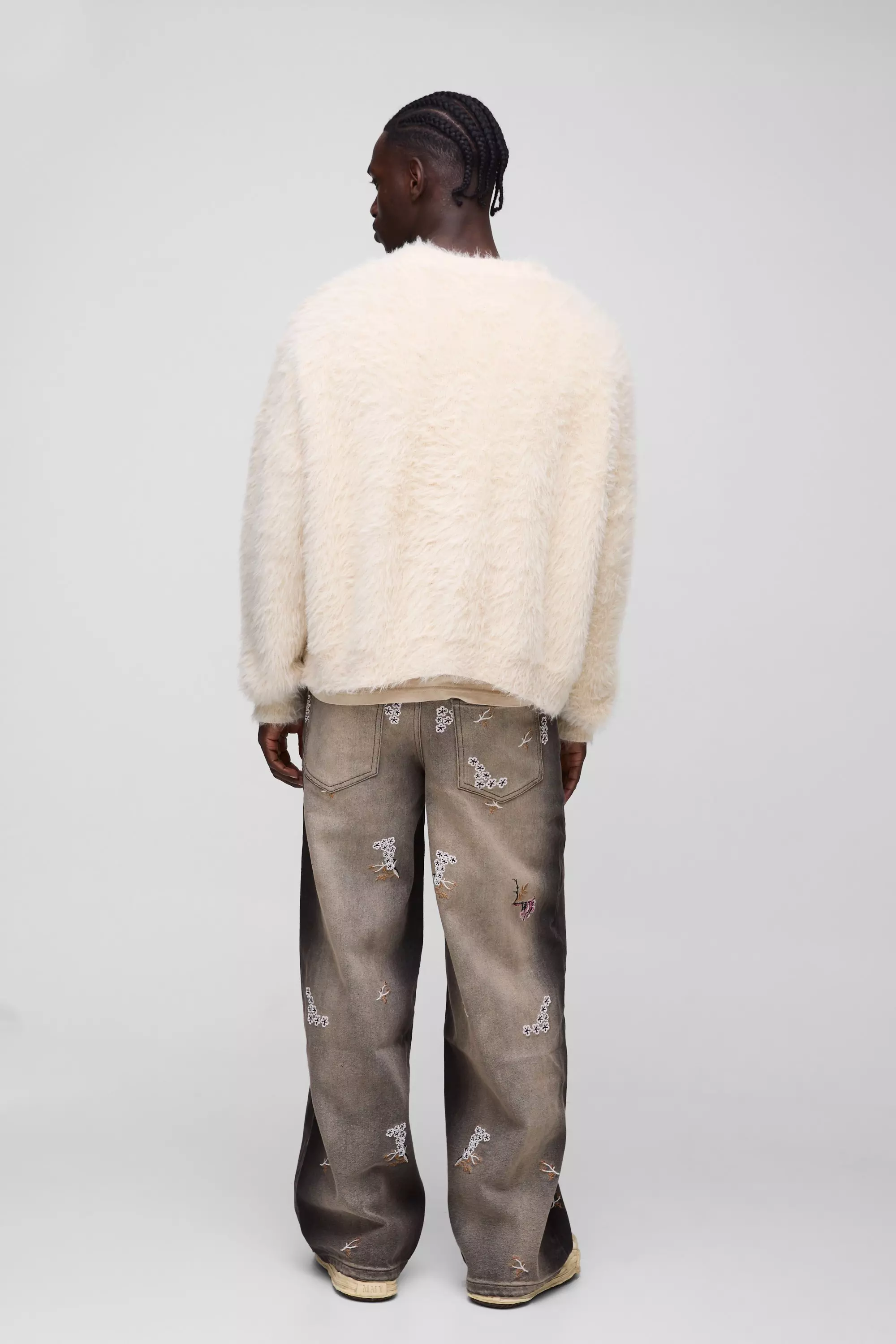 Jean baggy fleuri à broderie, Brown autre image