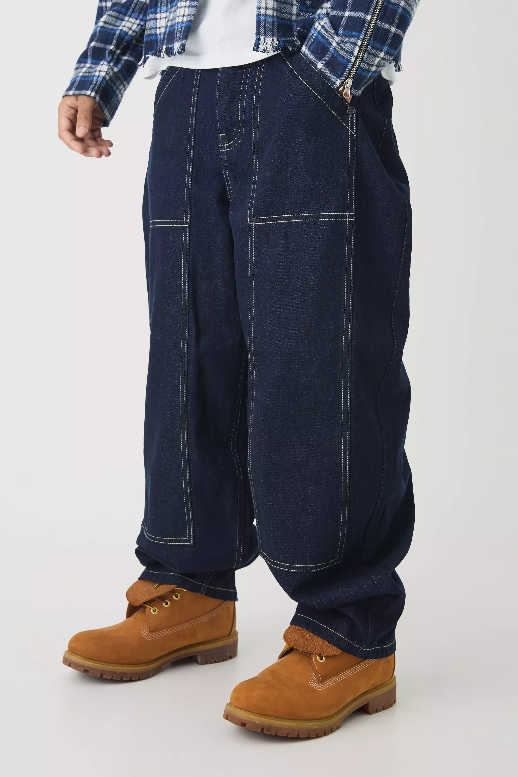 Indigo Balloon Rigid Contrast Stitch Denim Jeans alternative image