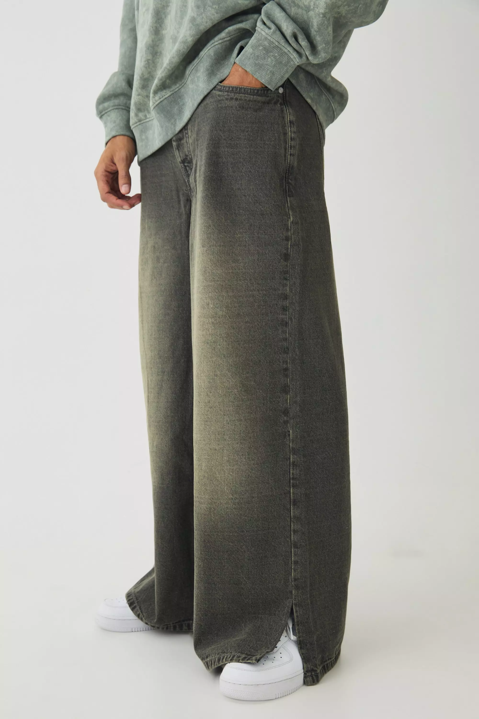 Stone Baggy Rigid Extreme Washed Split Hem Denim Jeans alternative image