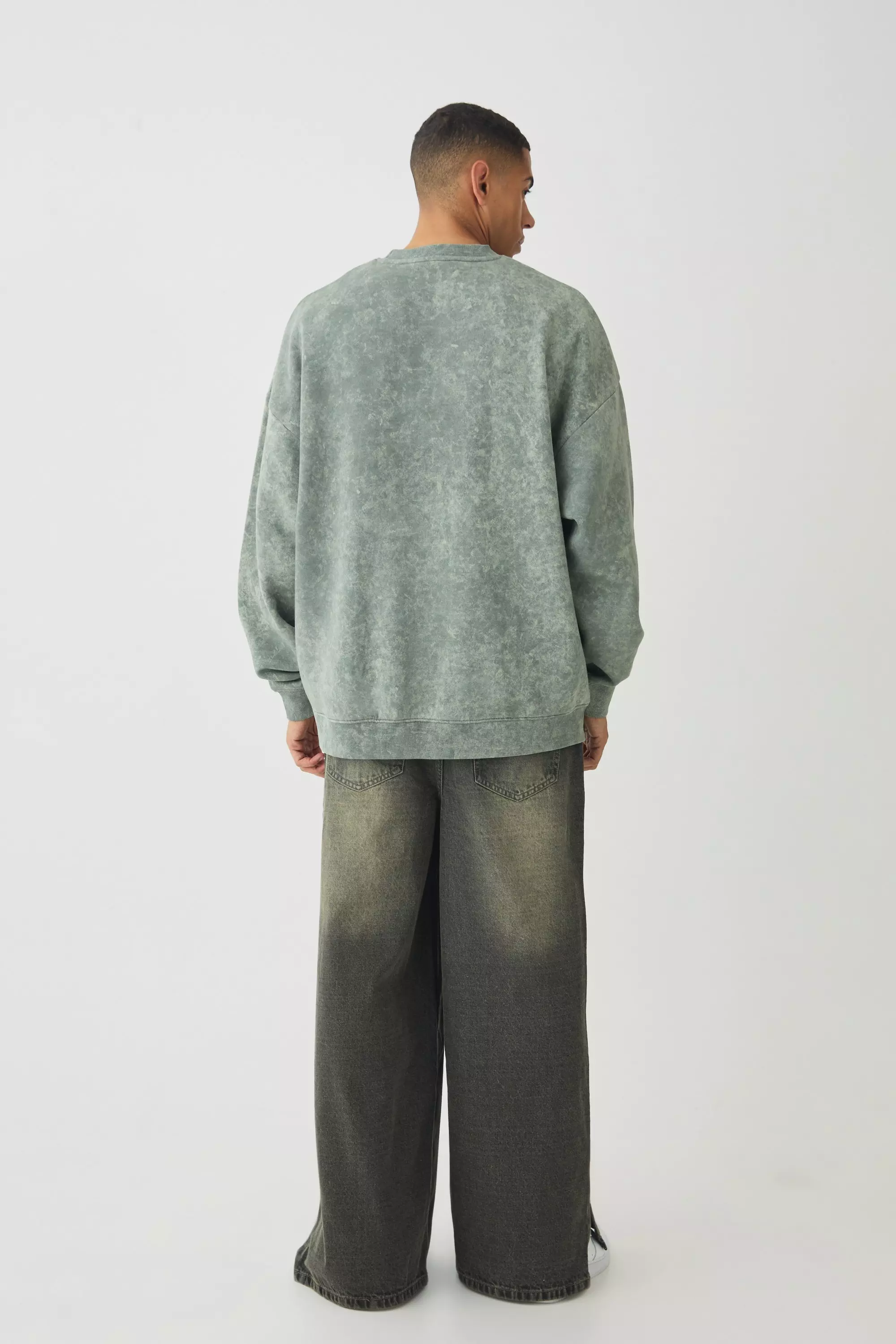 Stone Baggy Rigid Extreme Washed Split Hem Denim Jeans alternative image