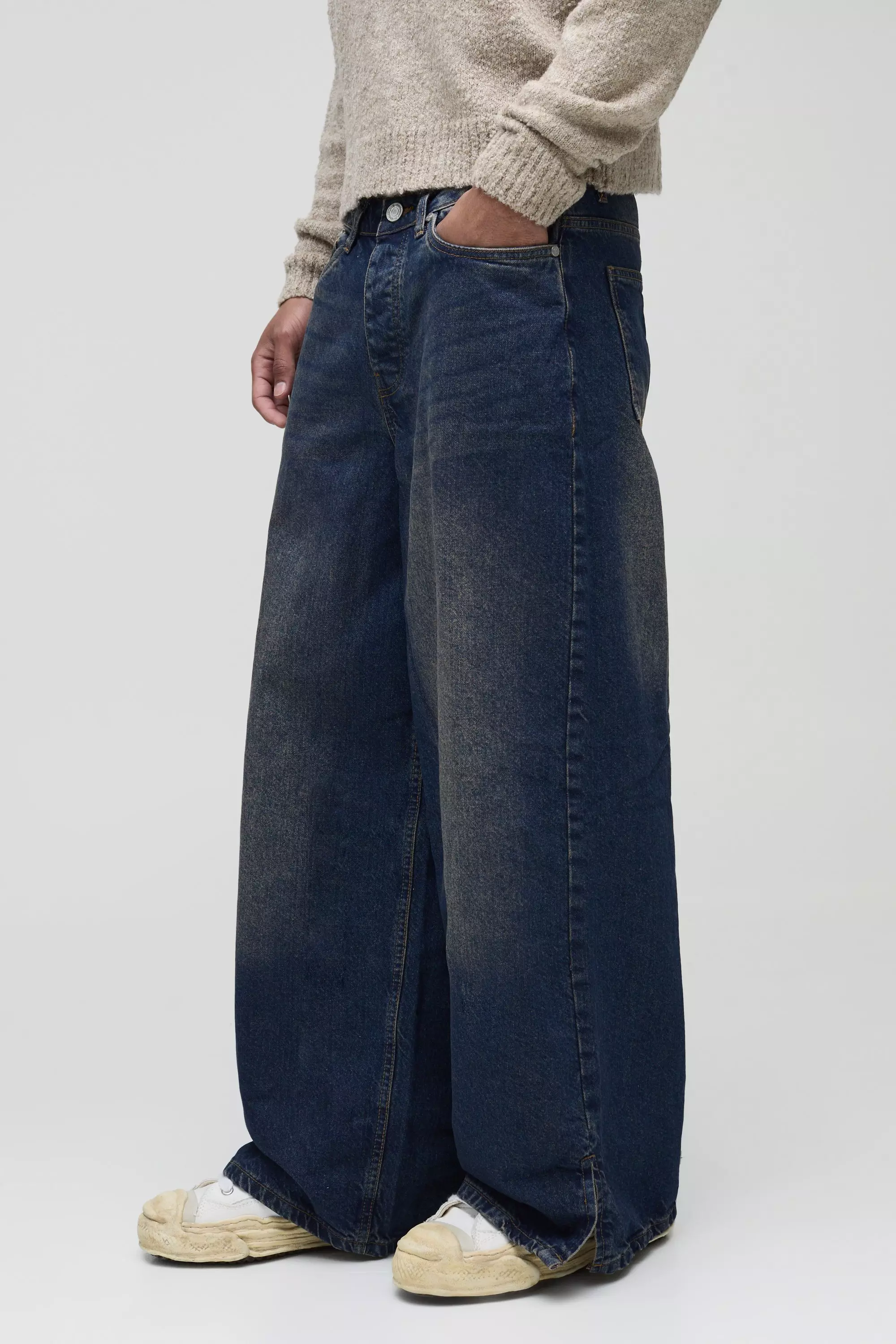 Lockere Jeans mit geteiltem Saum, Antique blue alternatives Bild