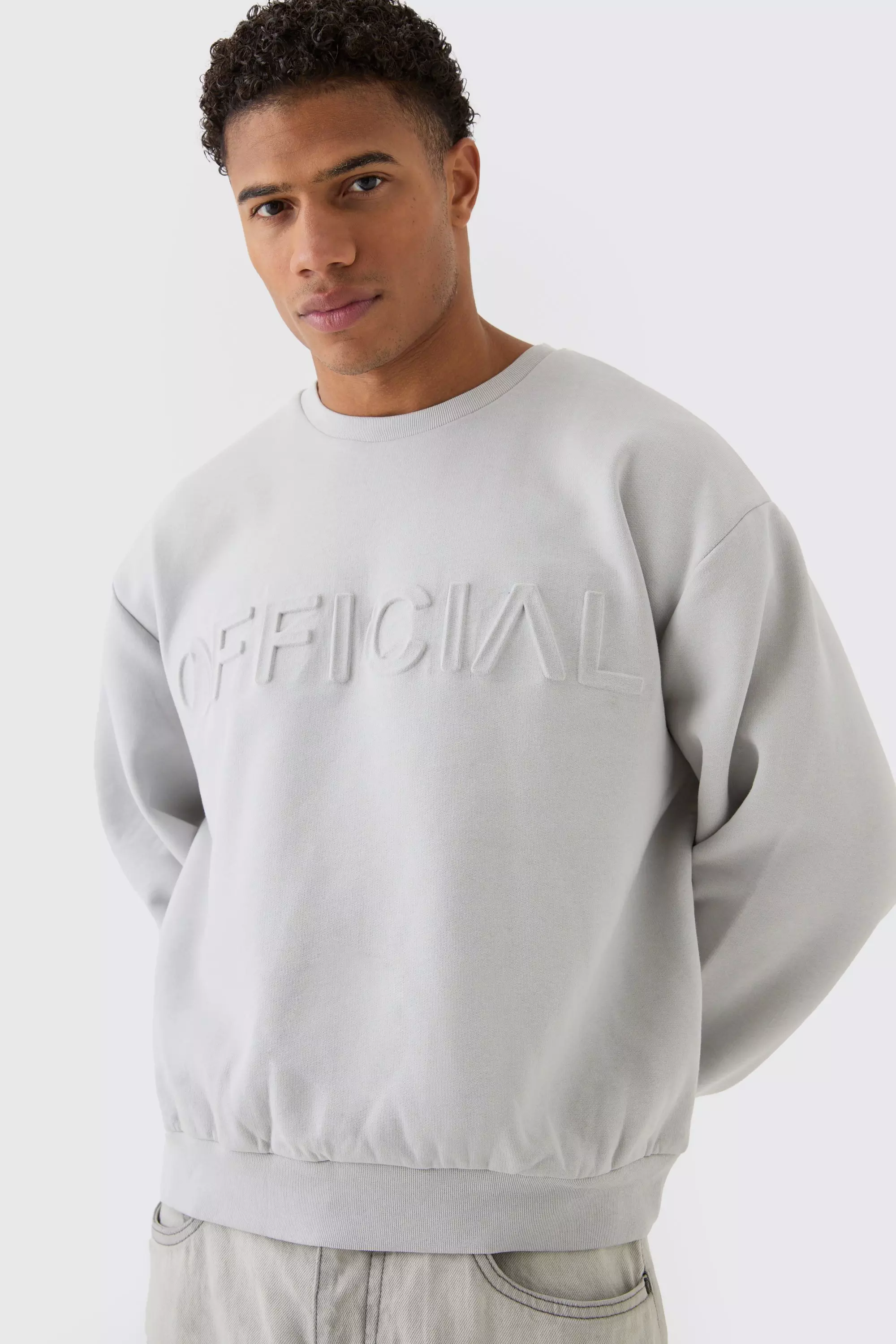 Light-grey Grey Oversized Boxy Official Embossed Sweat