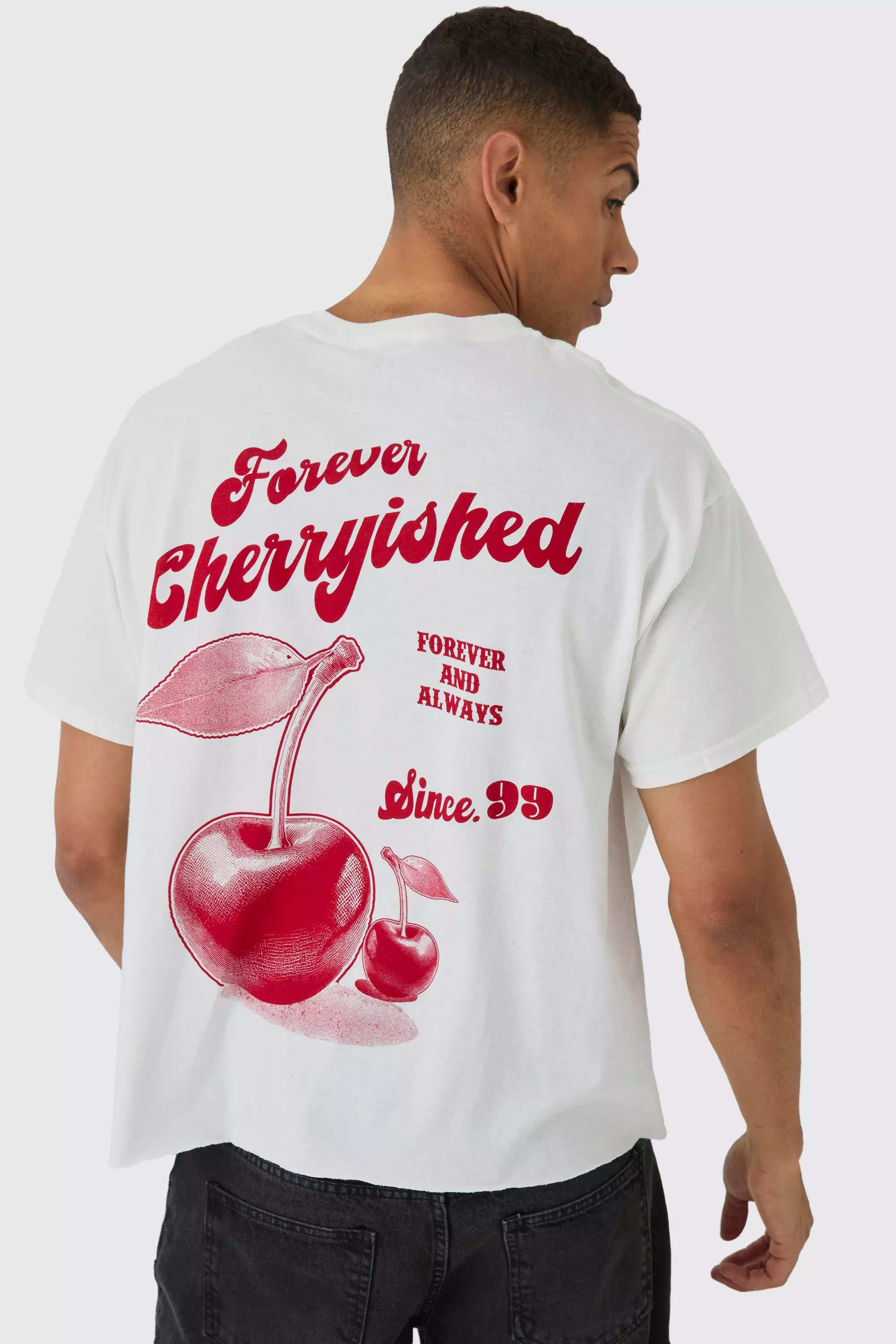 Oversized Boxy Cherry Graphic T-shirt White