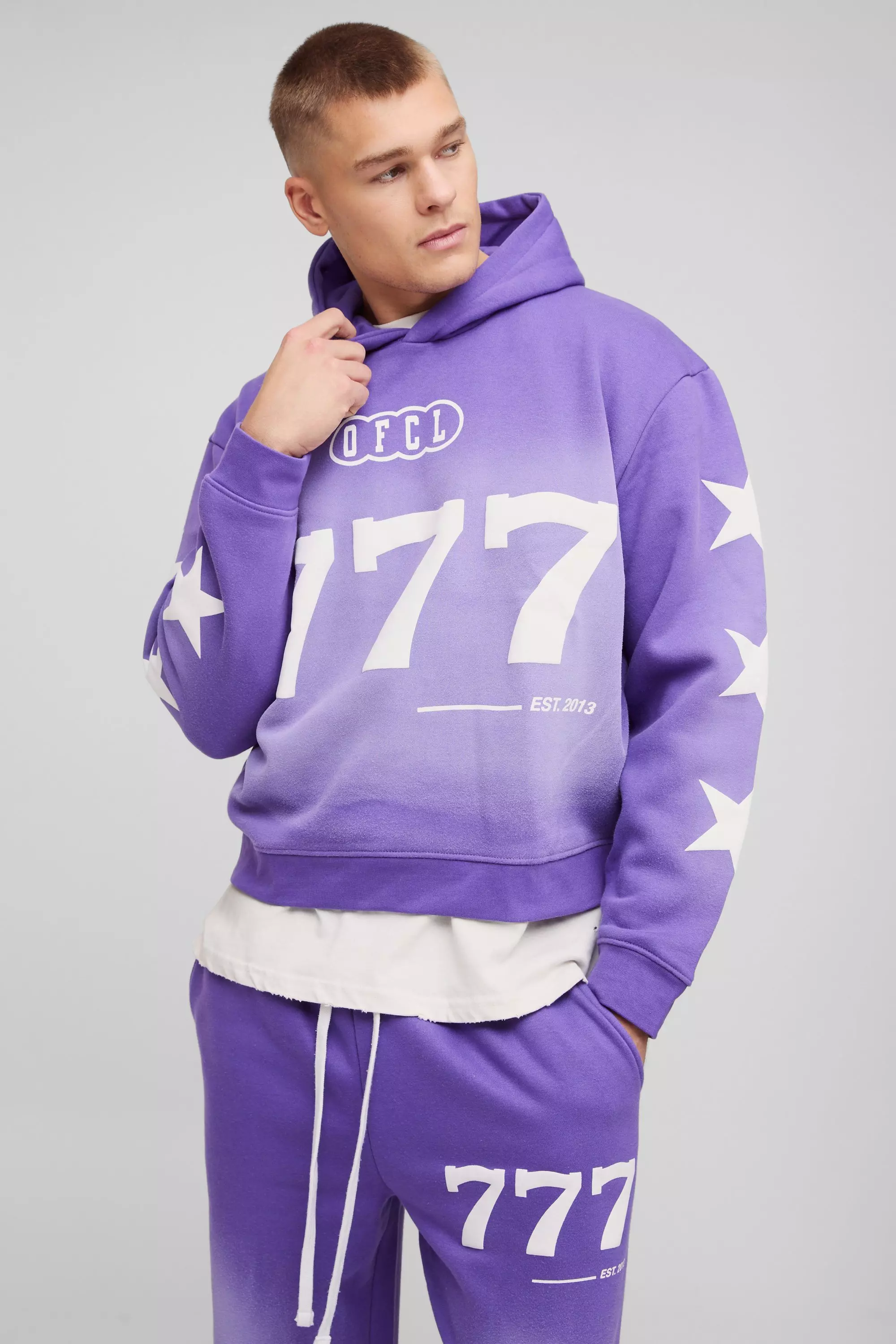 Purple Oversized Boxy Puff Print Spray Wash Moto Hoodie alternative image