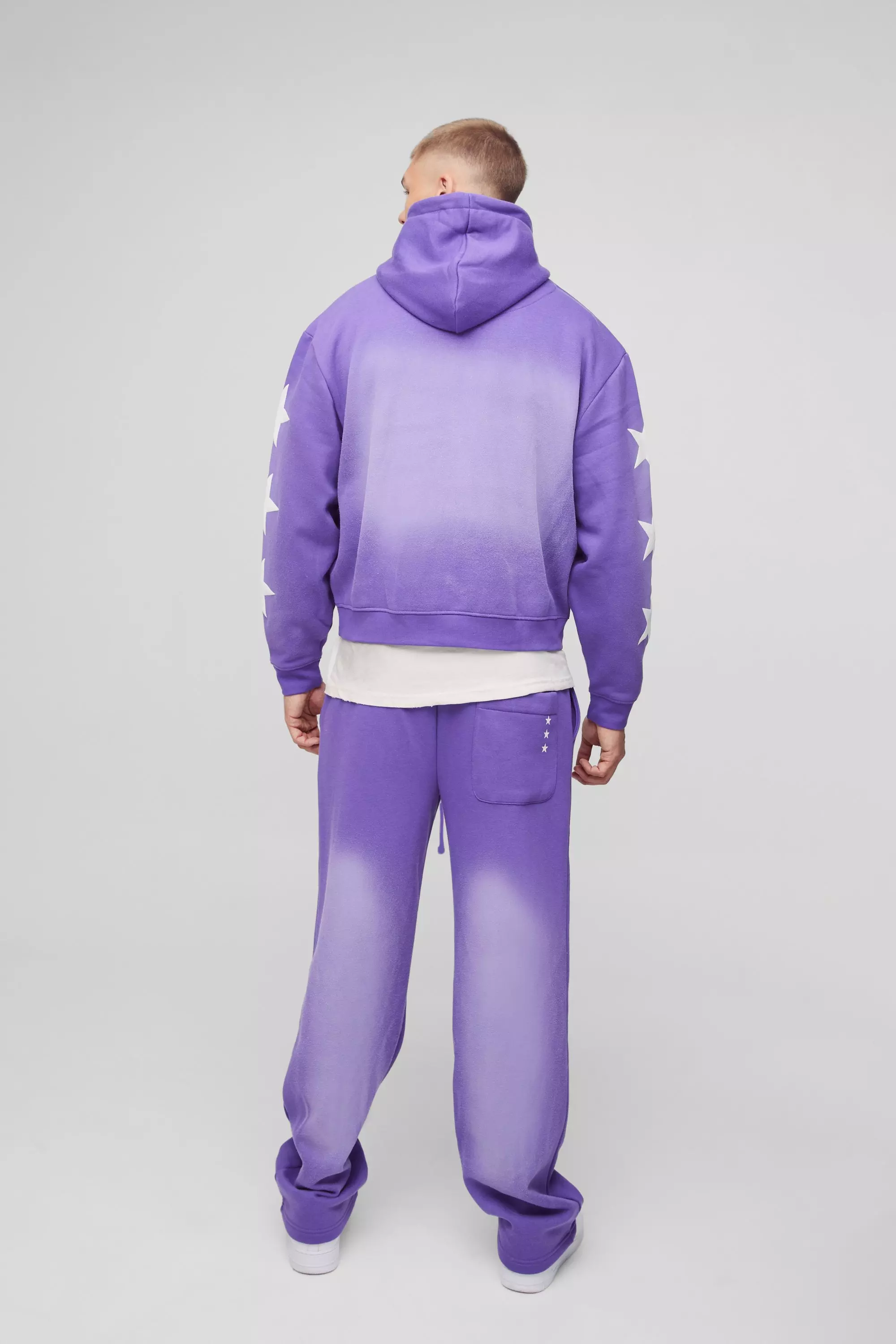 Purple Oversized Boxy Puff Print Spray Wash Moto Hoodie alternative image