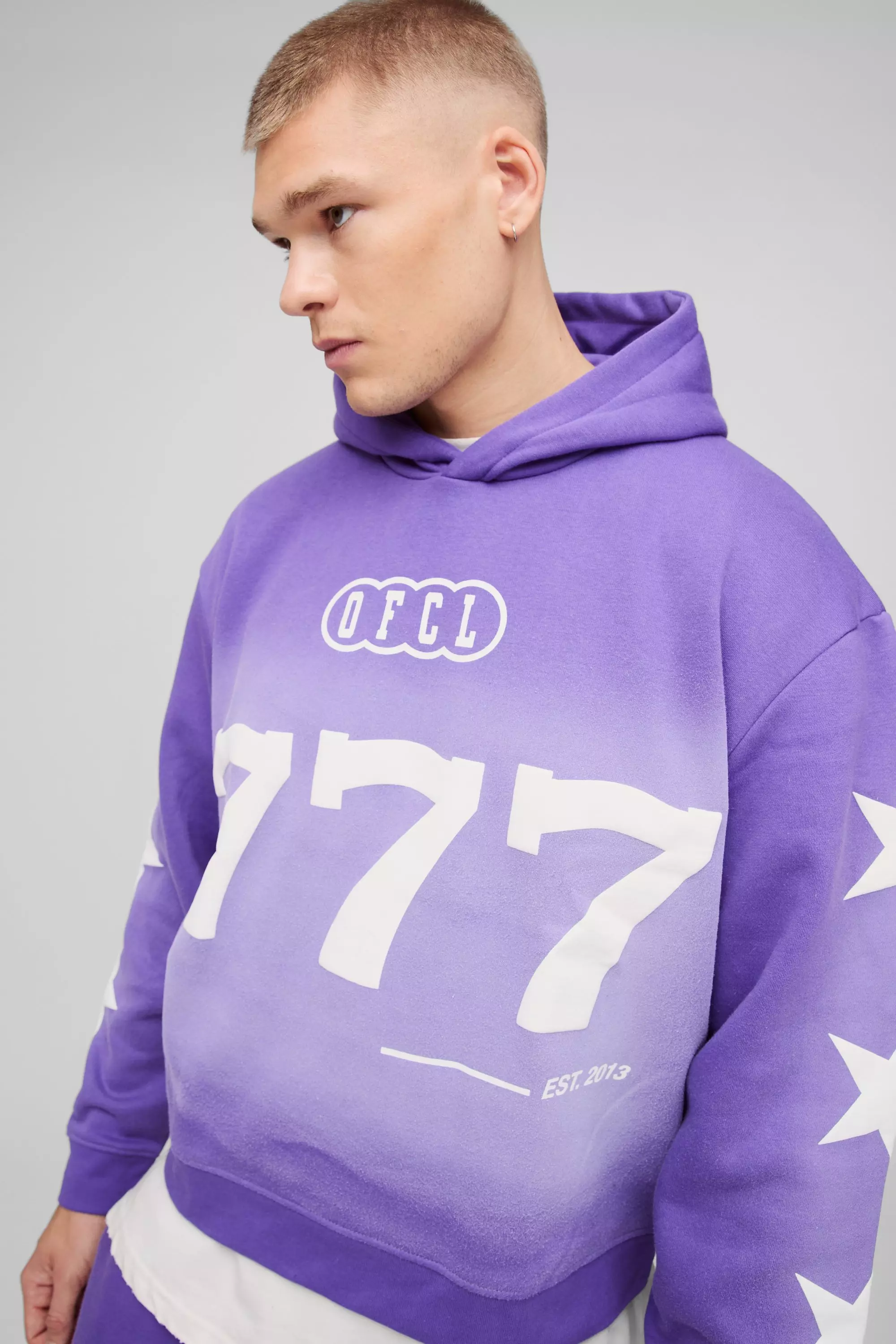 Purple Oversized Boxy Puff Print Spray Wash Moto Hoodie alternative image
