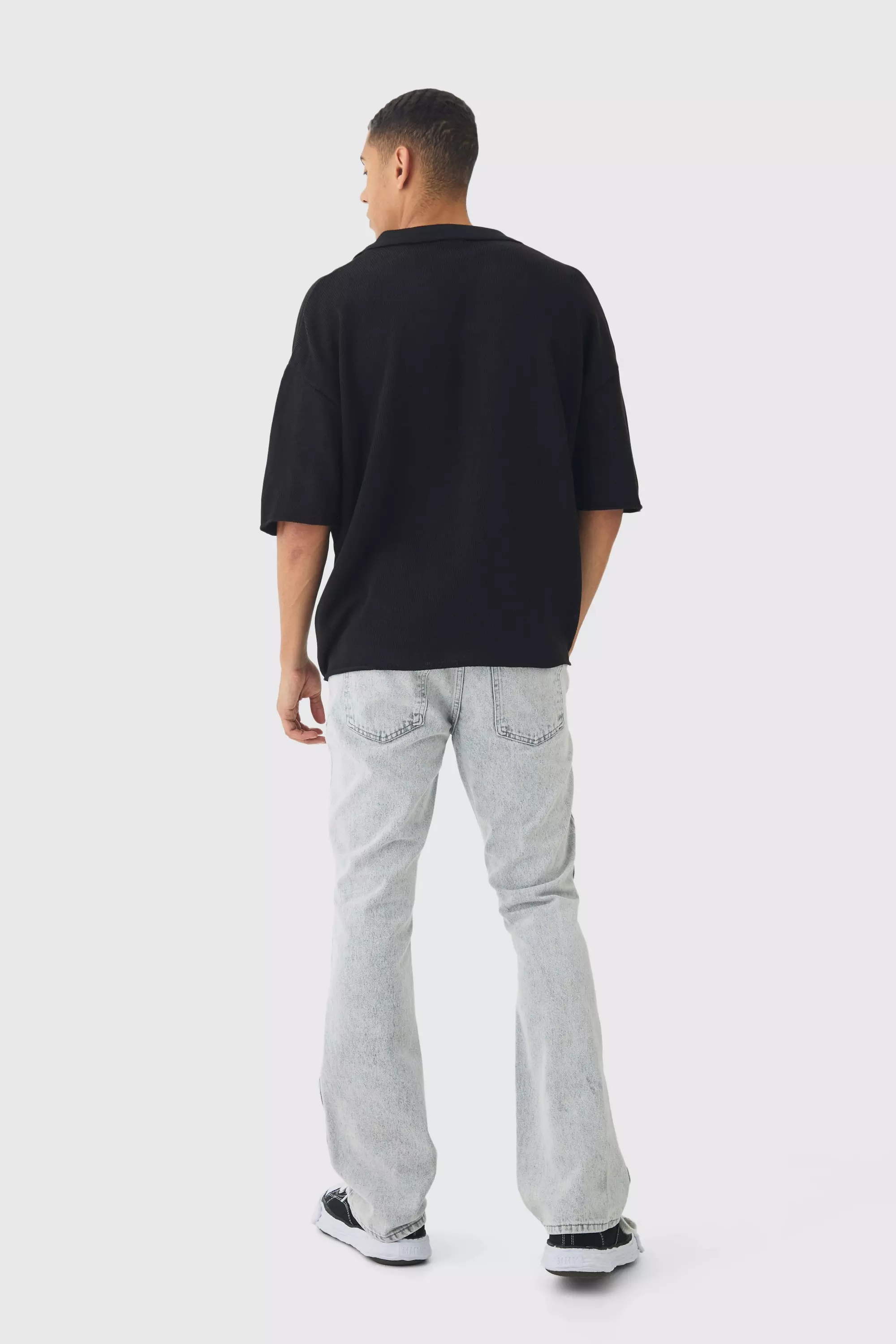 Polo Oversize In Maglia Con Spalle Scese, Black immagine alternativa