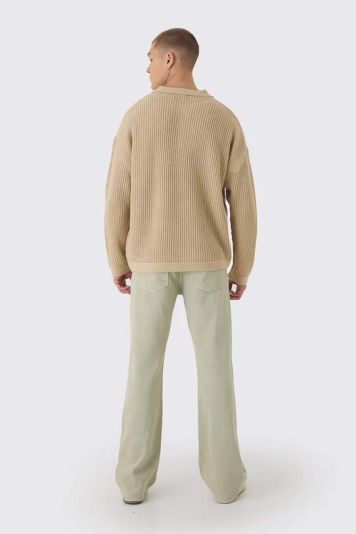 Oversized Boxy Chunky Knit Polo Sweater | boohooMAN USA Oversized Boxy Chunky Knit Polo Sweater | boohooMAN USA