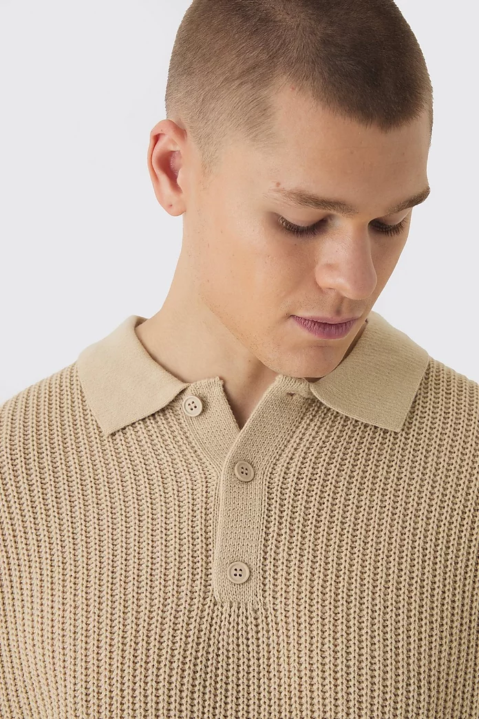 Oversized Boxy Chunky Knit Polo Sweater | boohooMAN USA Oversized Boxy Chunky Knit Polo Sweater | boohooMAN USA