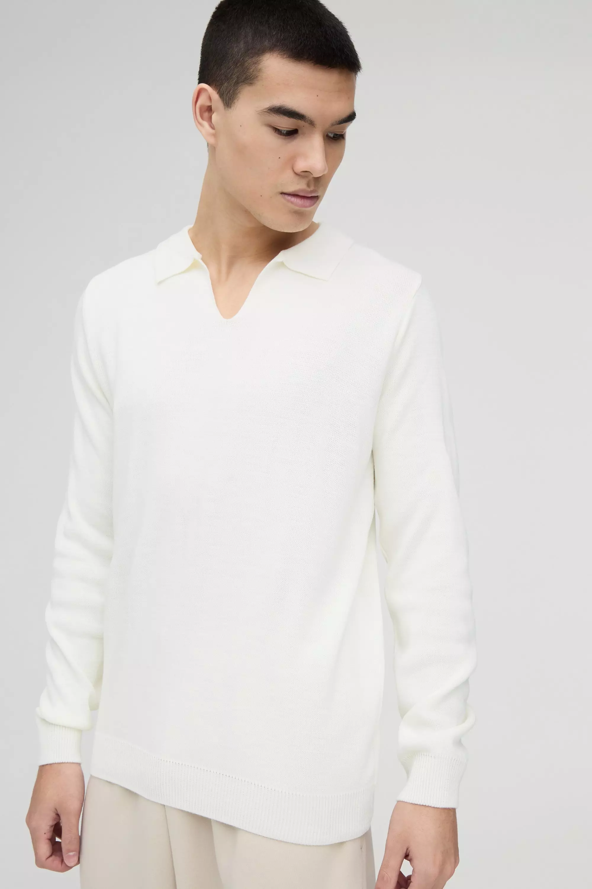 White Regular Long Sleeve Knitted Polo Jumper alternative image