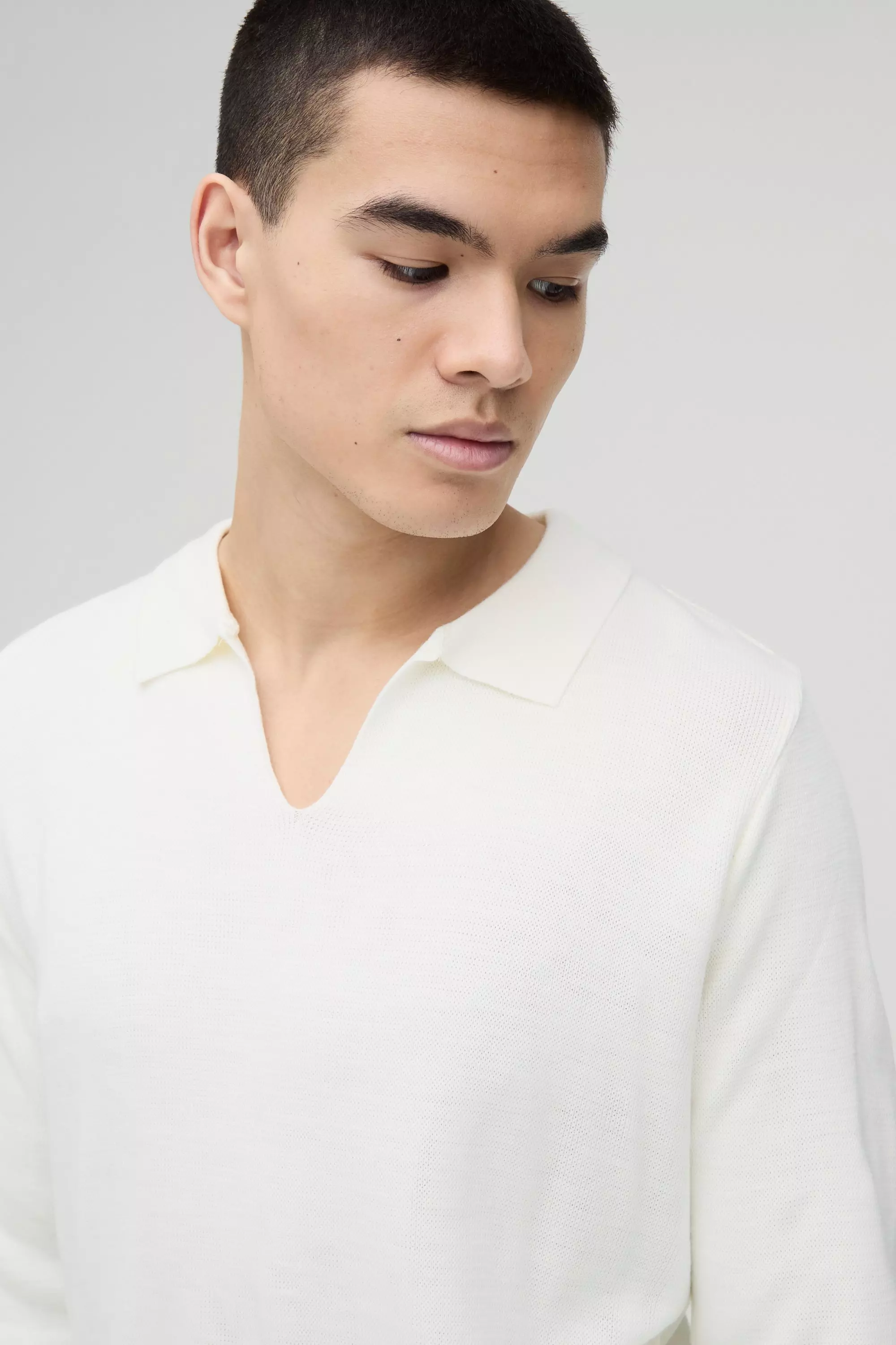White Regular Long Sleeve Knitted Polo Jumper alternative image
