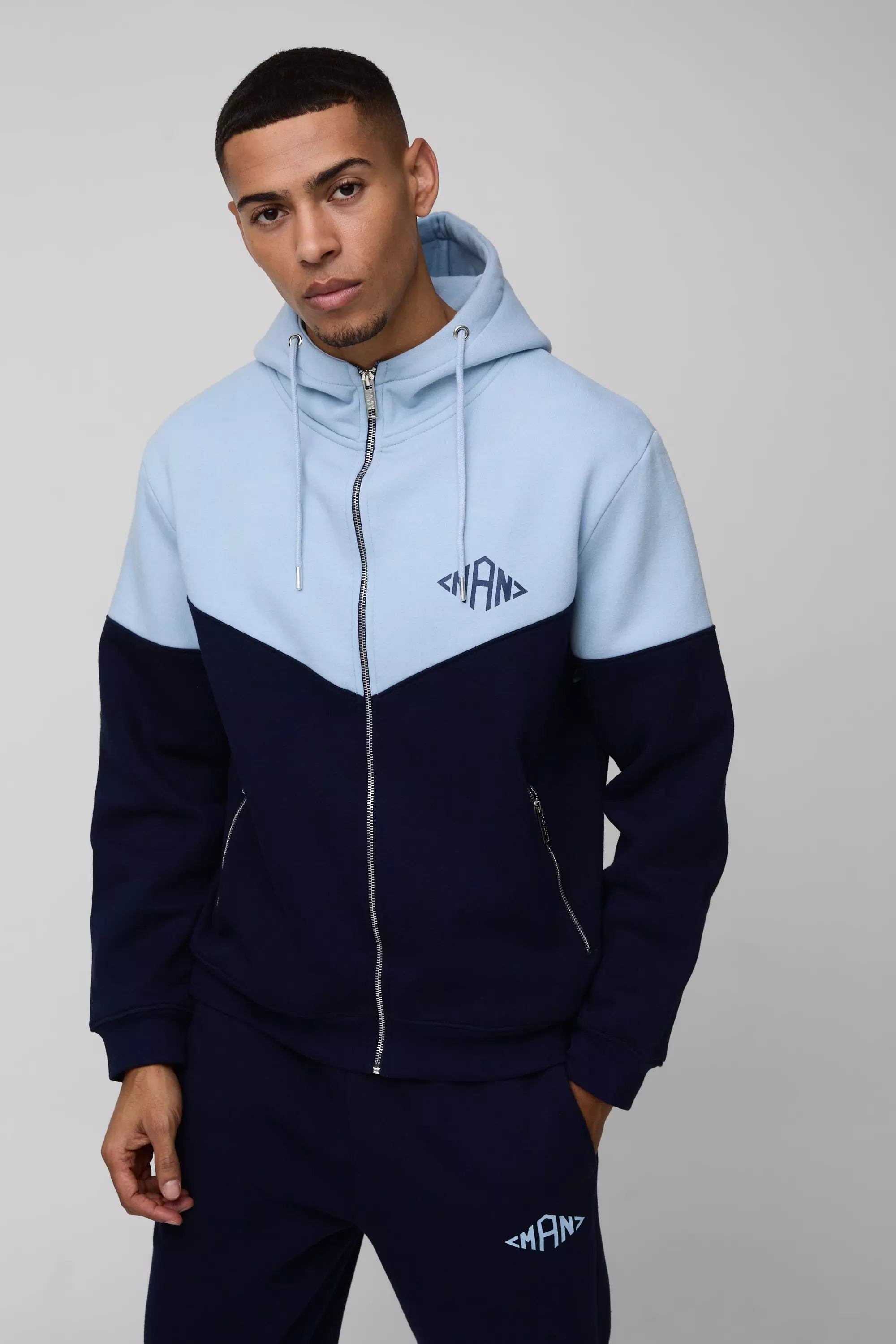 boohoo MAN カラーブロック フード付き トラックスーツ ブラック プーマ PUMA メンズ ウインド上下セット ウーブン カラー