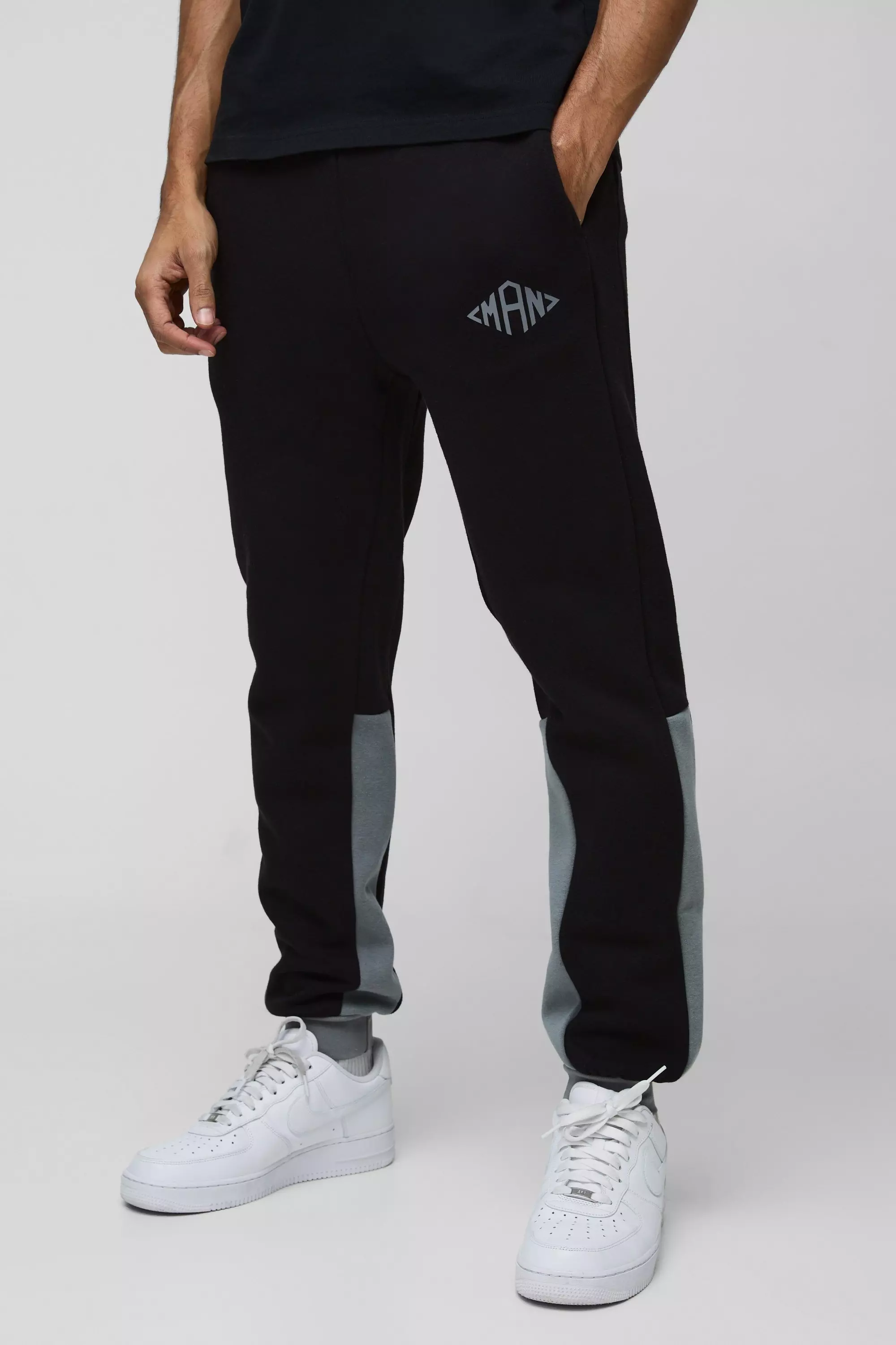 Slim Fit Man Diamond Colour Block Sweatpants Black