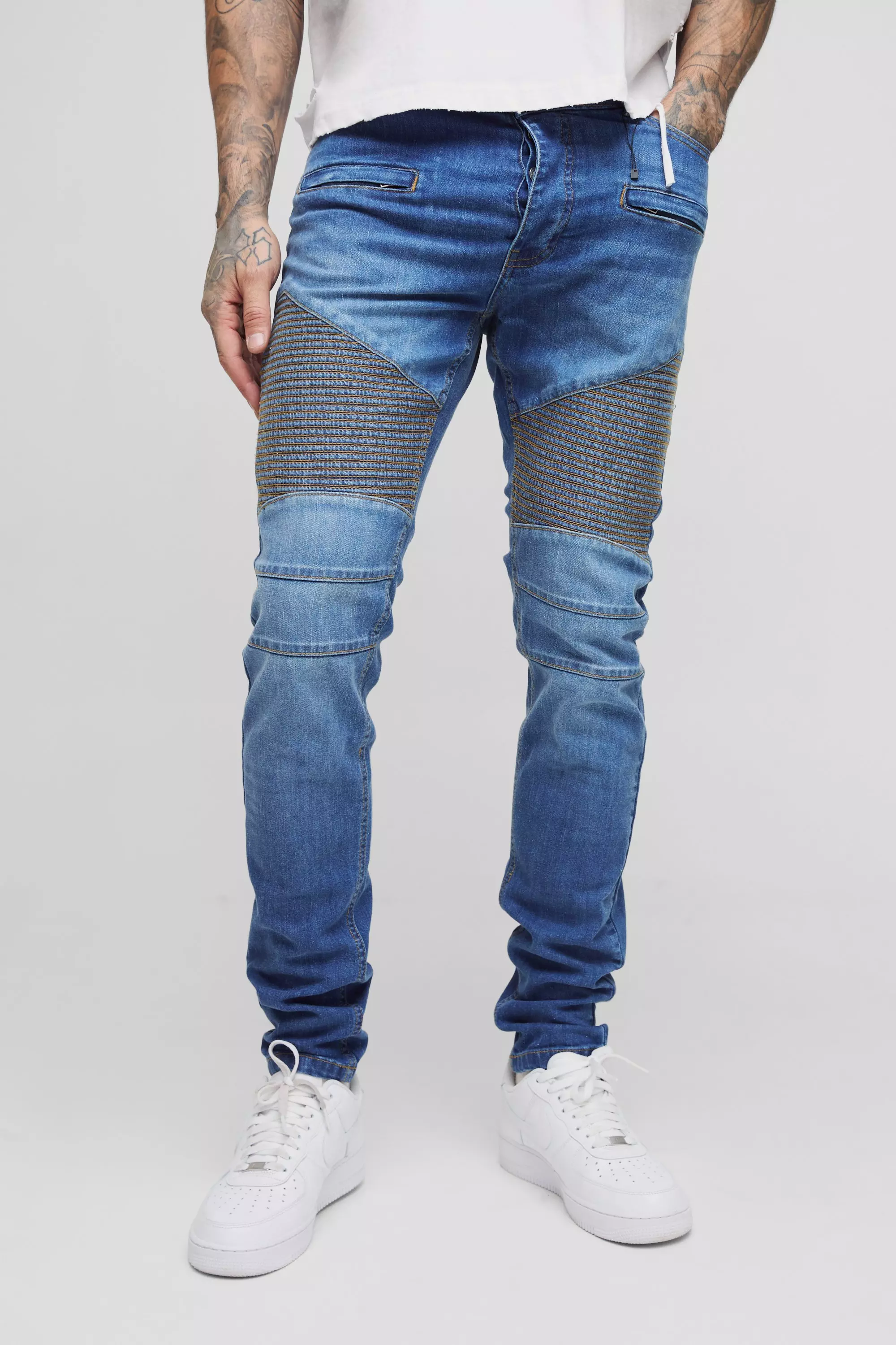 Tall Skinny Bikerjeans mit Riss am Knie, Blue alternatives Bild