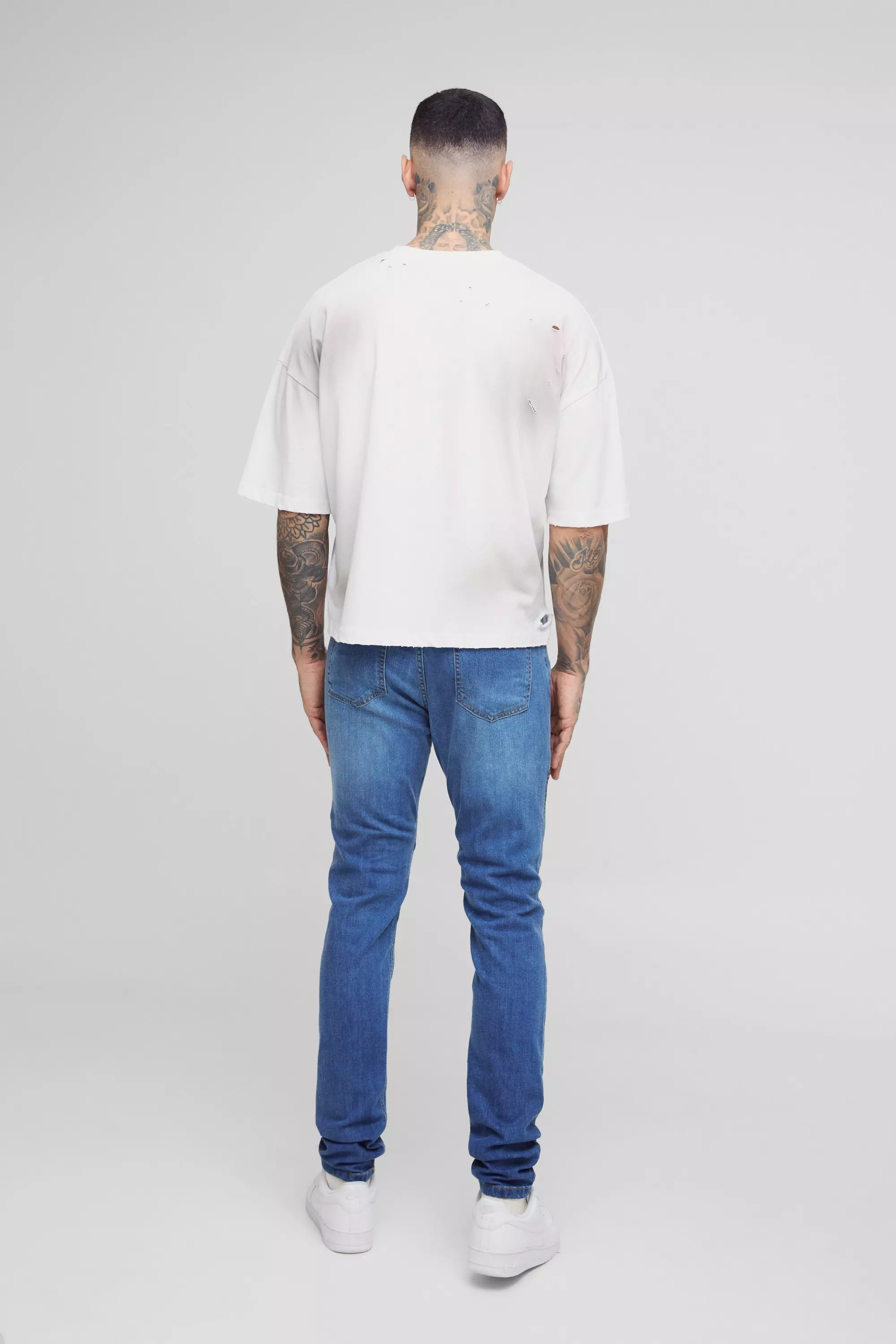 Tall Skinny Bikerjeans mit Riss am Knie, Blue alternatives Bild