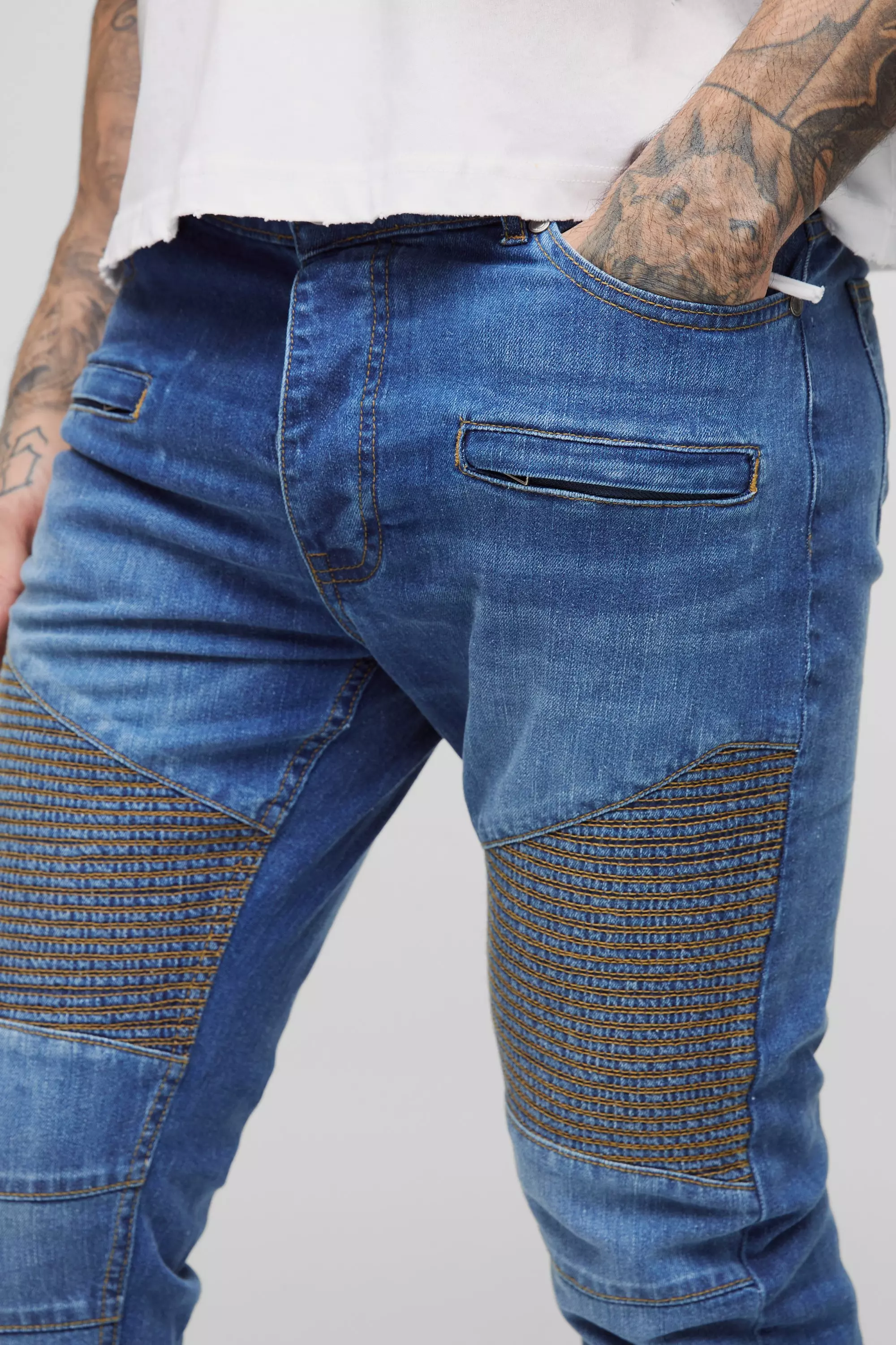 Tall Skinny Bikerjeans mit Riss am Knie, Blue alternatives Bild