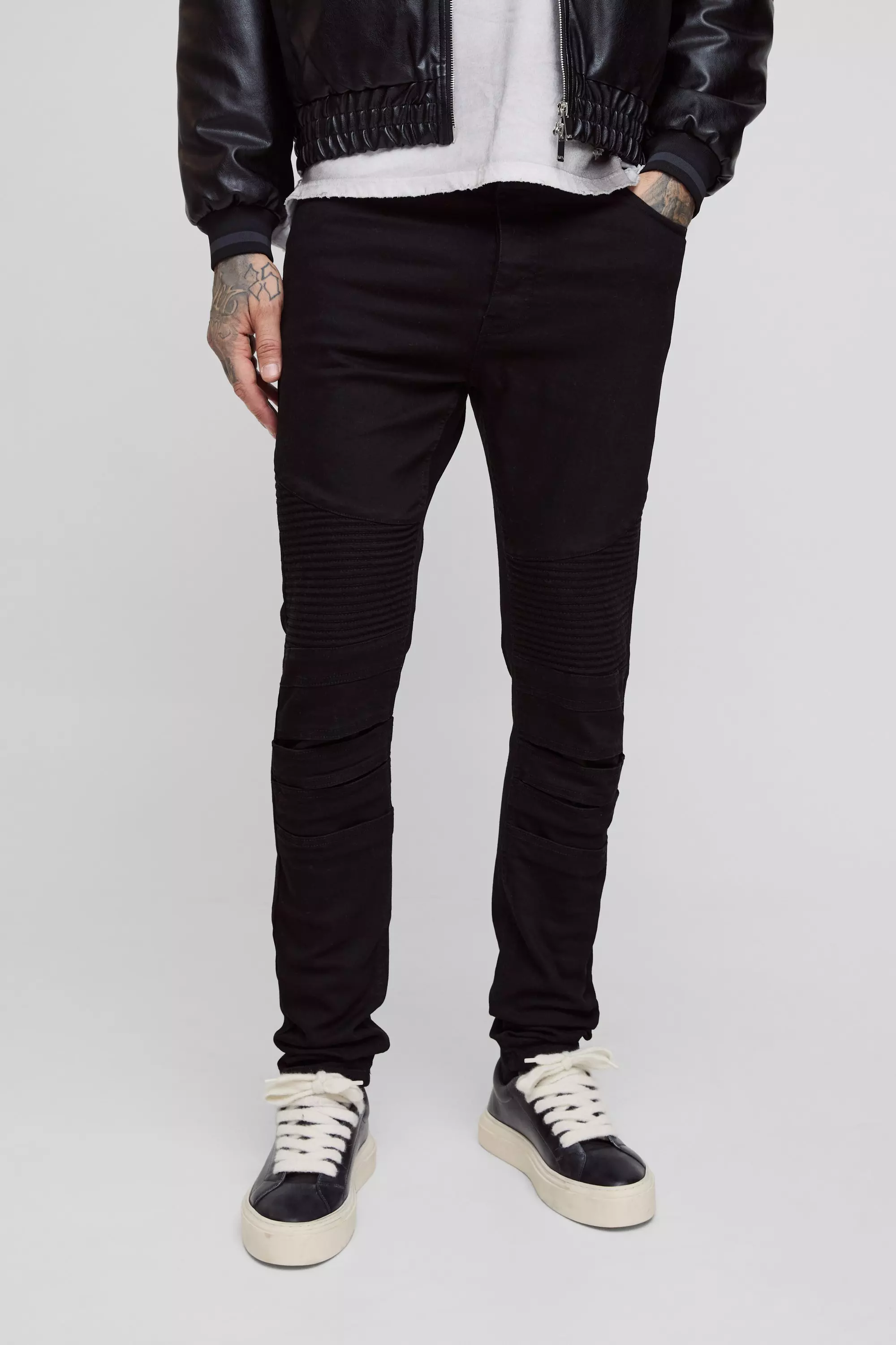 Tall Skinny Biker Panel Jeans in True Black True black