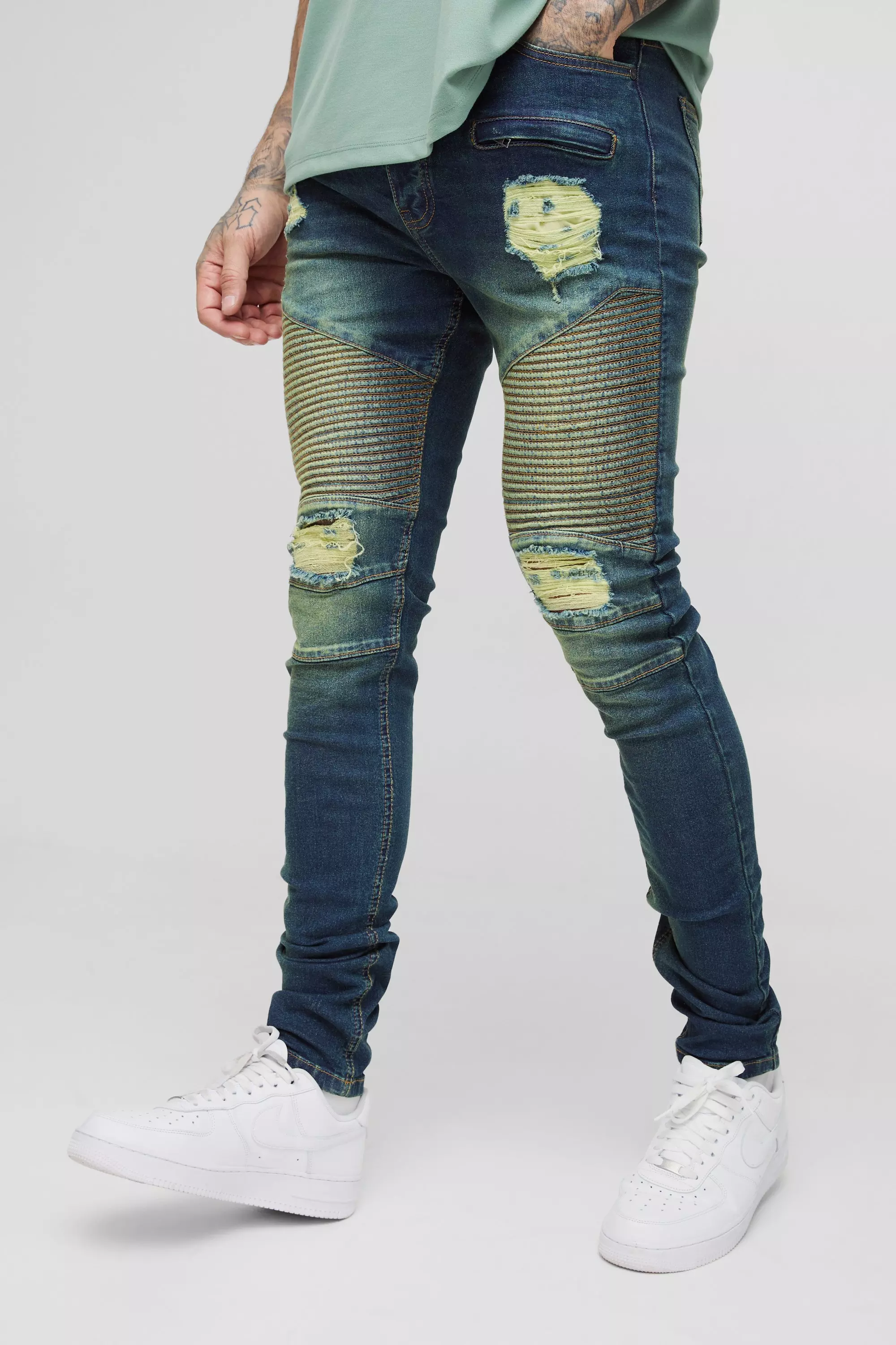 Vintage blue Tall Skinny Stretch Ripped Distressed Biker Jeans alternative image