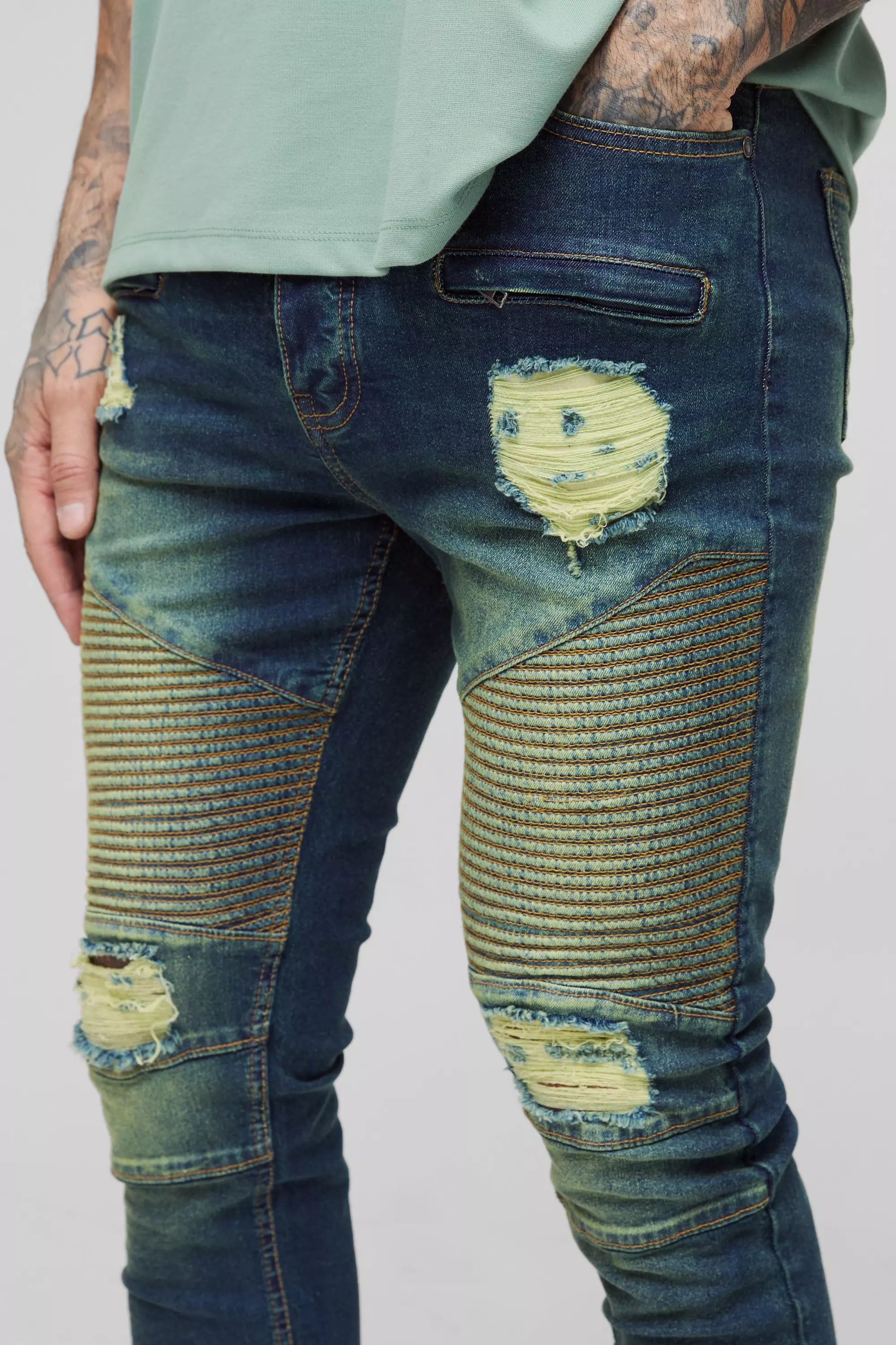 Vintage blue Tall Skinny Stretch Ripped Distressed Biker Jeans alternative image