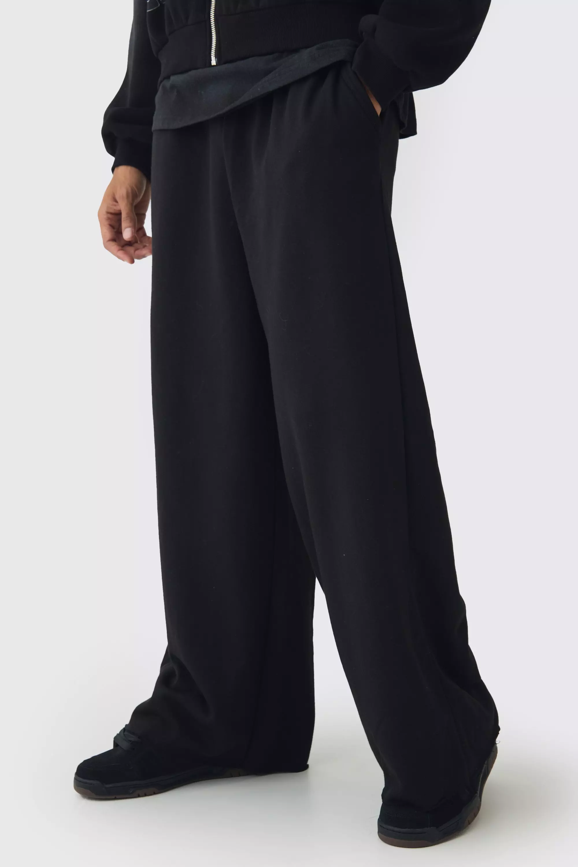 Extreme Wide Leg Raw Edge Loopback Jogger | boohooMAN USA