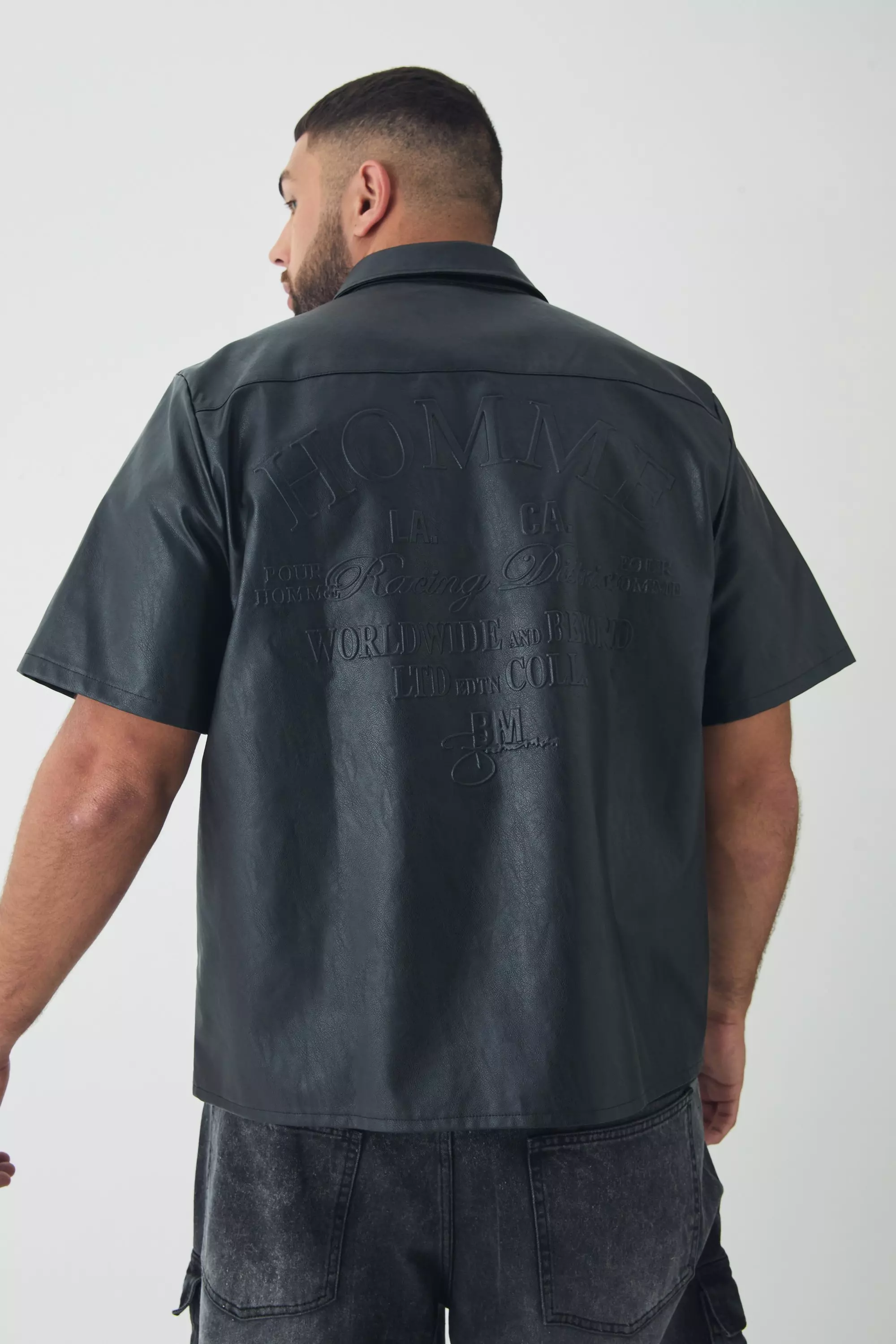 Black Plus Regular Fit Debossed Back PU Shirt alternative image