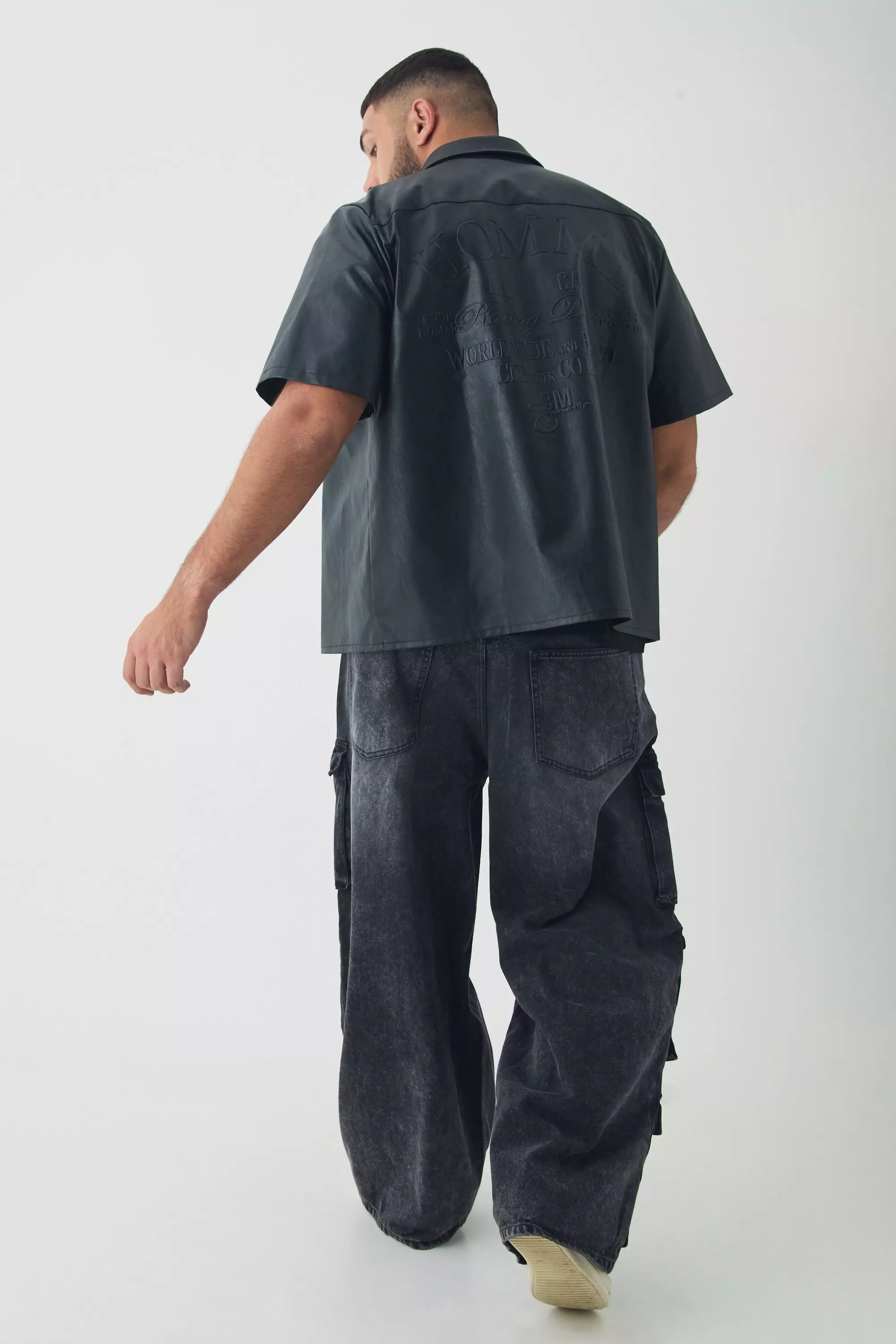 Black Plus Regular Fit Debossed Back PU Shirt alternative image