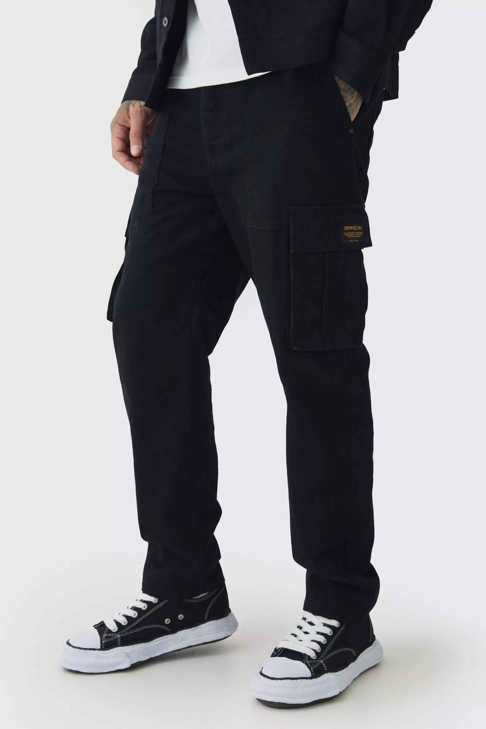 Tall Tapered Fit Cargo Pants in Black Black