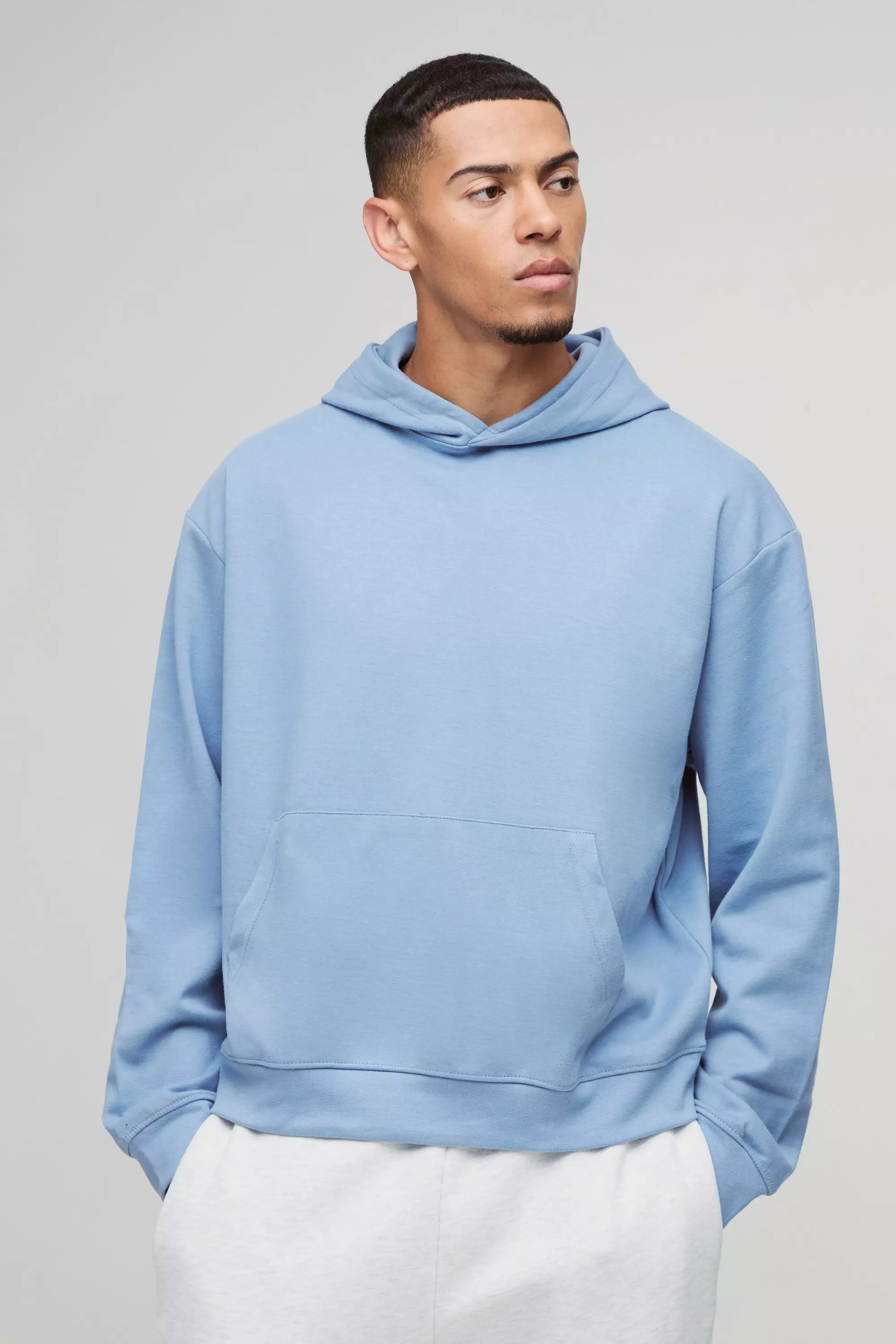 Oversized Boxy Heavyweight Interlock Hoodie Dusty blue