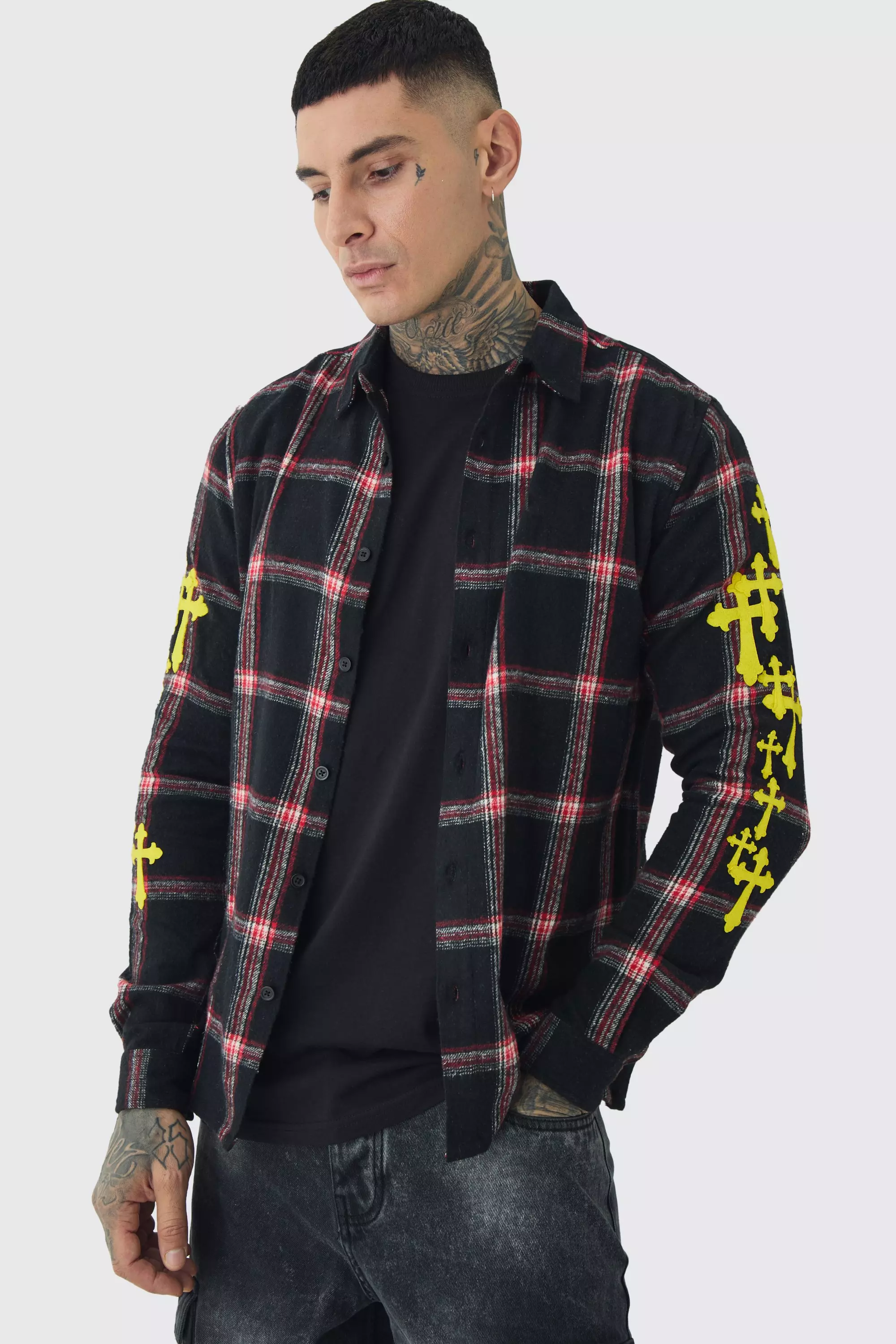 Black Tall Geruit Regular Fit Overhemd In Zwart alternatieve afbeelding