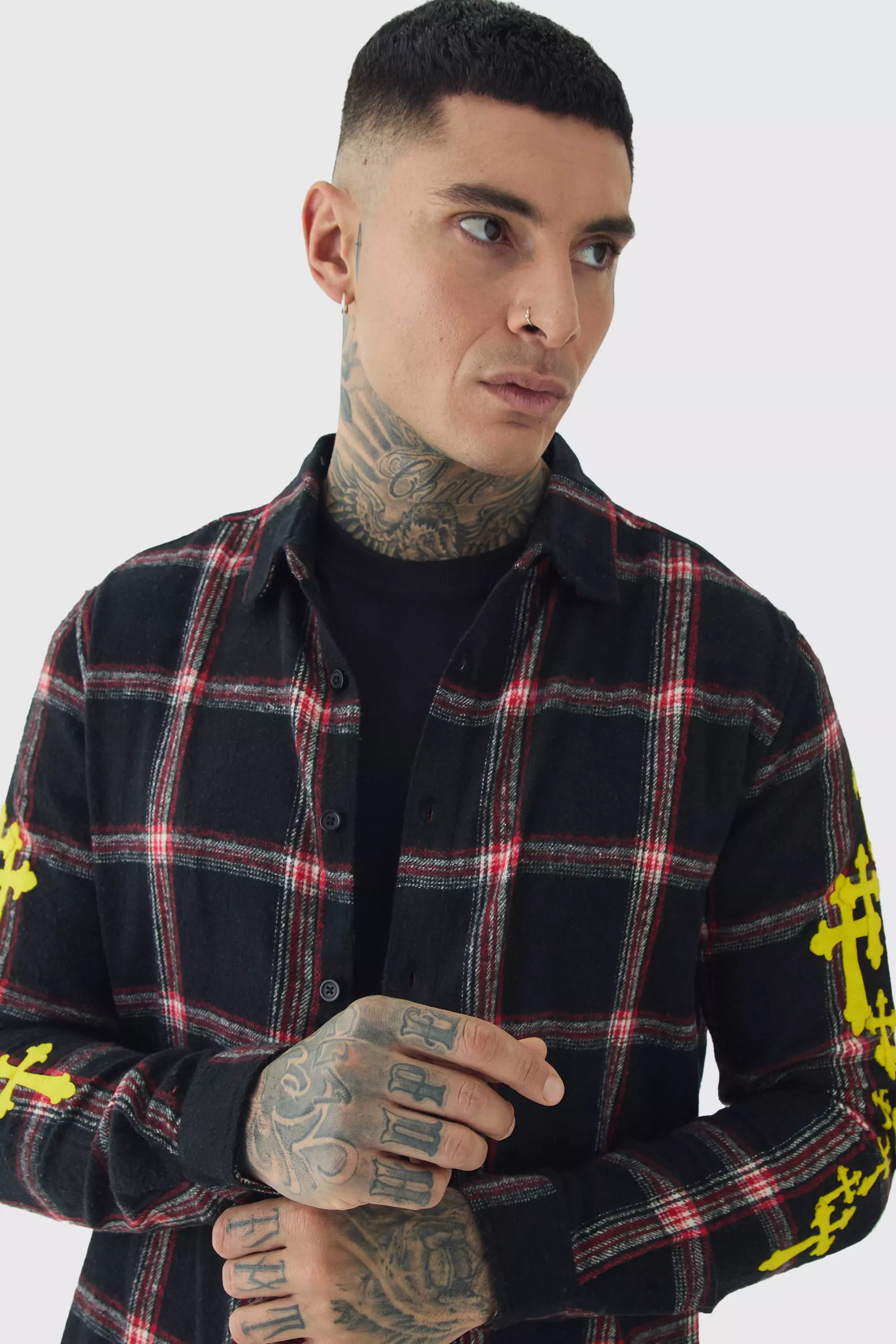 Black Tall Geruit Regular Fit Overhemd In Zwart alternatieve afbeelding