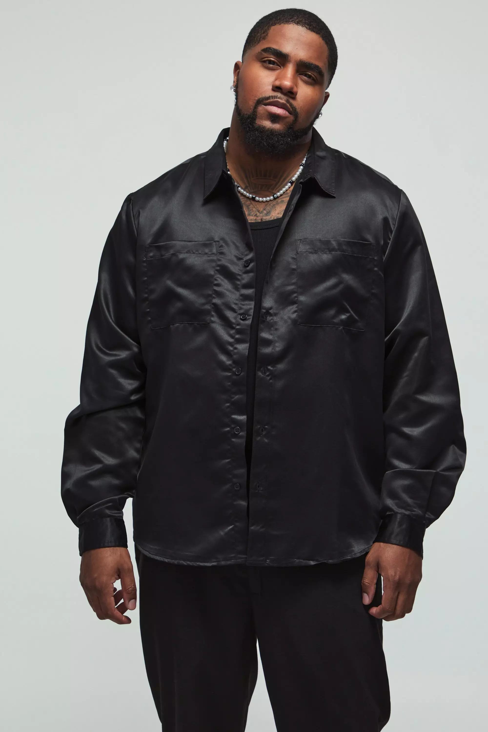 Grande taille - Chemise satinée à broderie, Black autre image
