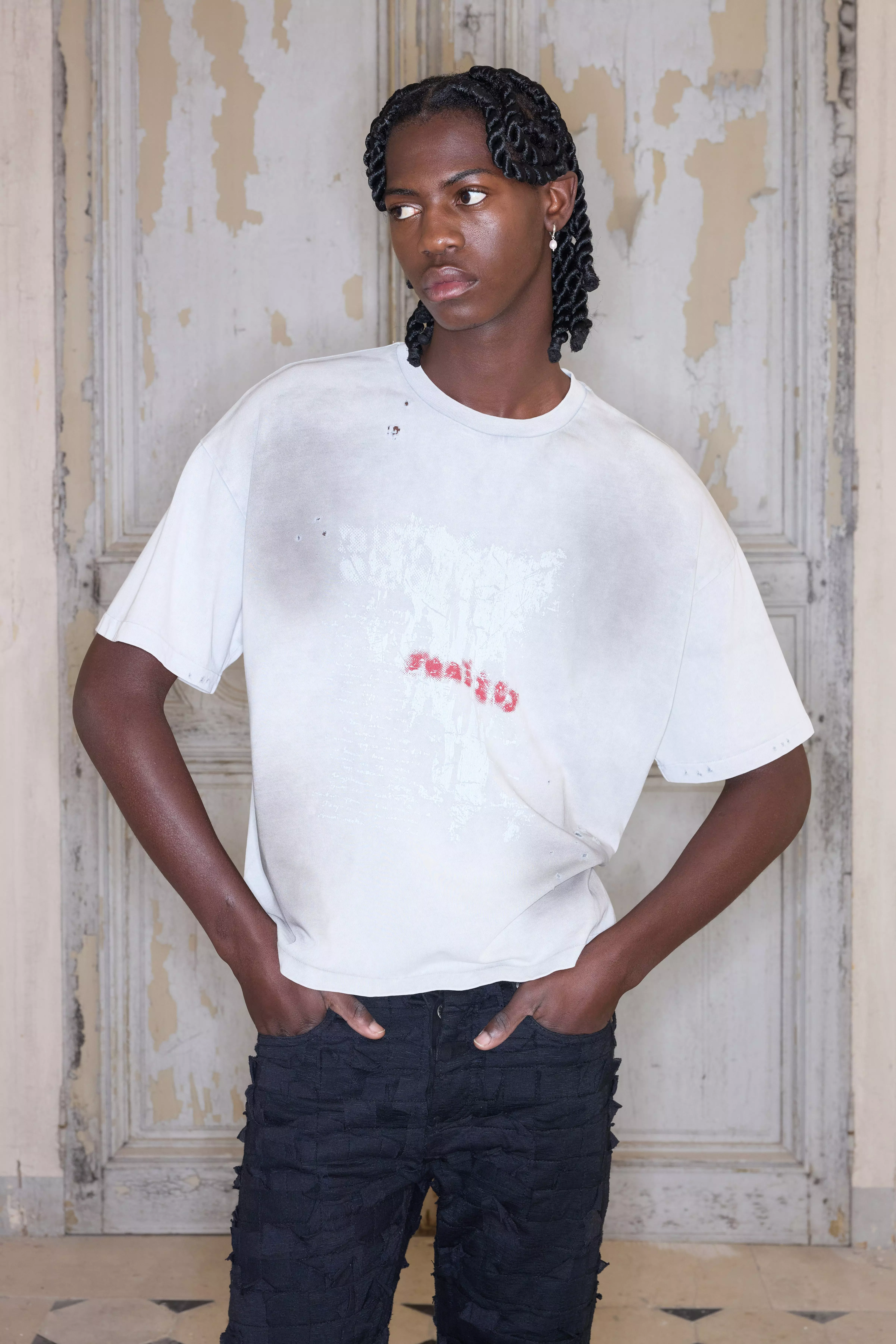 Premium Oversized Boxy Washed and Graphic T-Shirt Grey