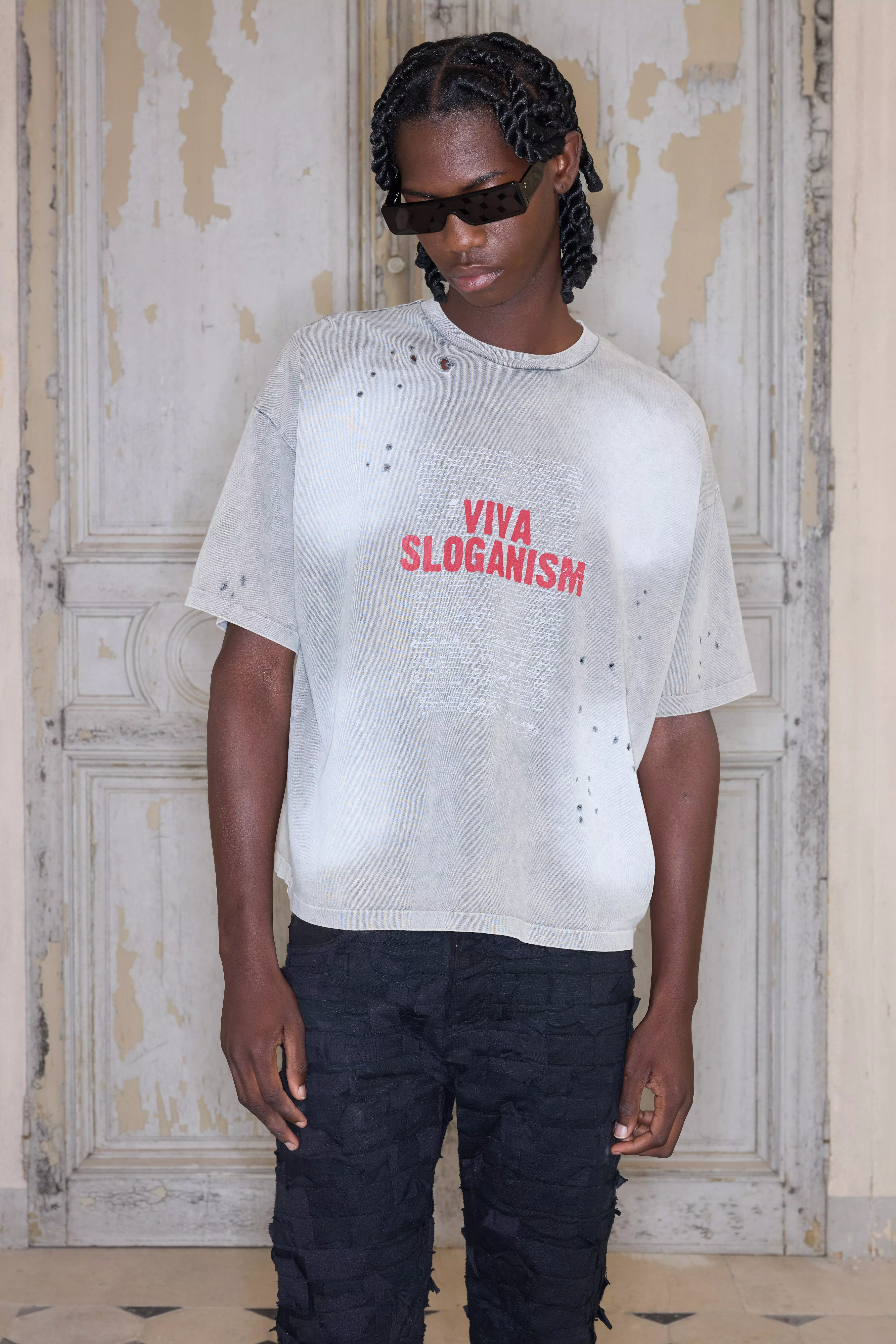 Premium Oversized Boxy Washed and Graphic T-Shirt Charcoal