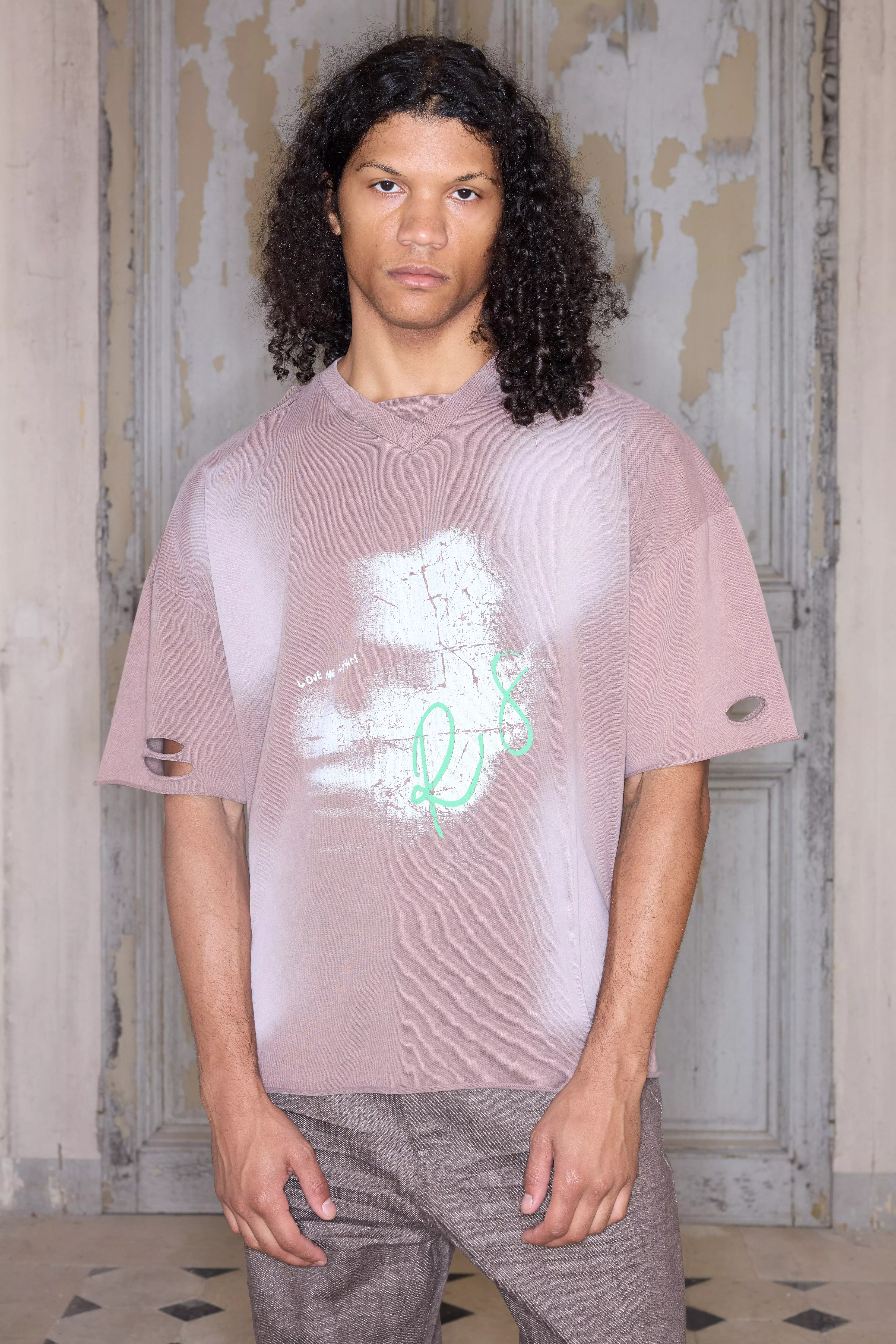T-shirt oversize premium délavé à col V, Chocolate autre image