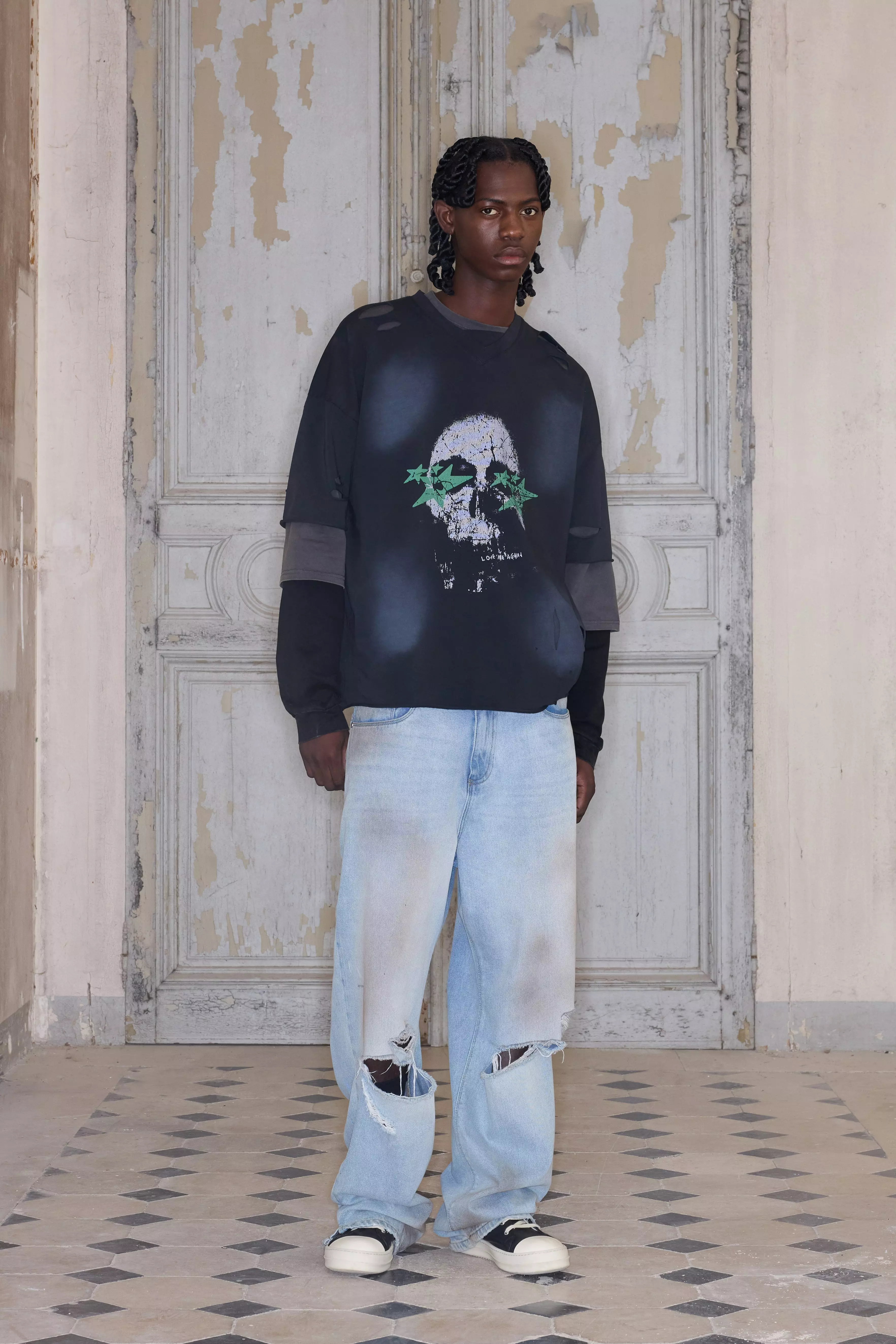 T-shirt oversize premium délavé à col V, Washed black autre image