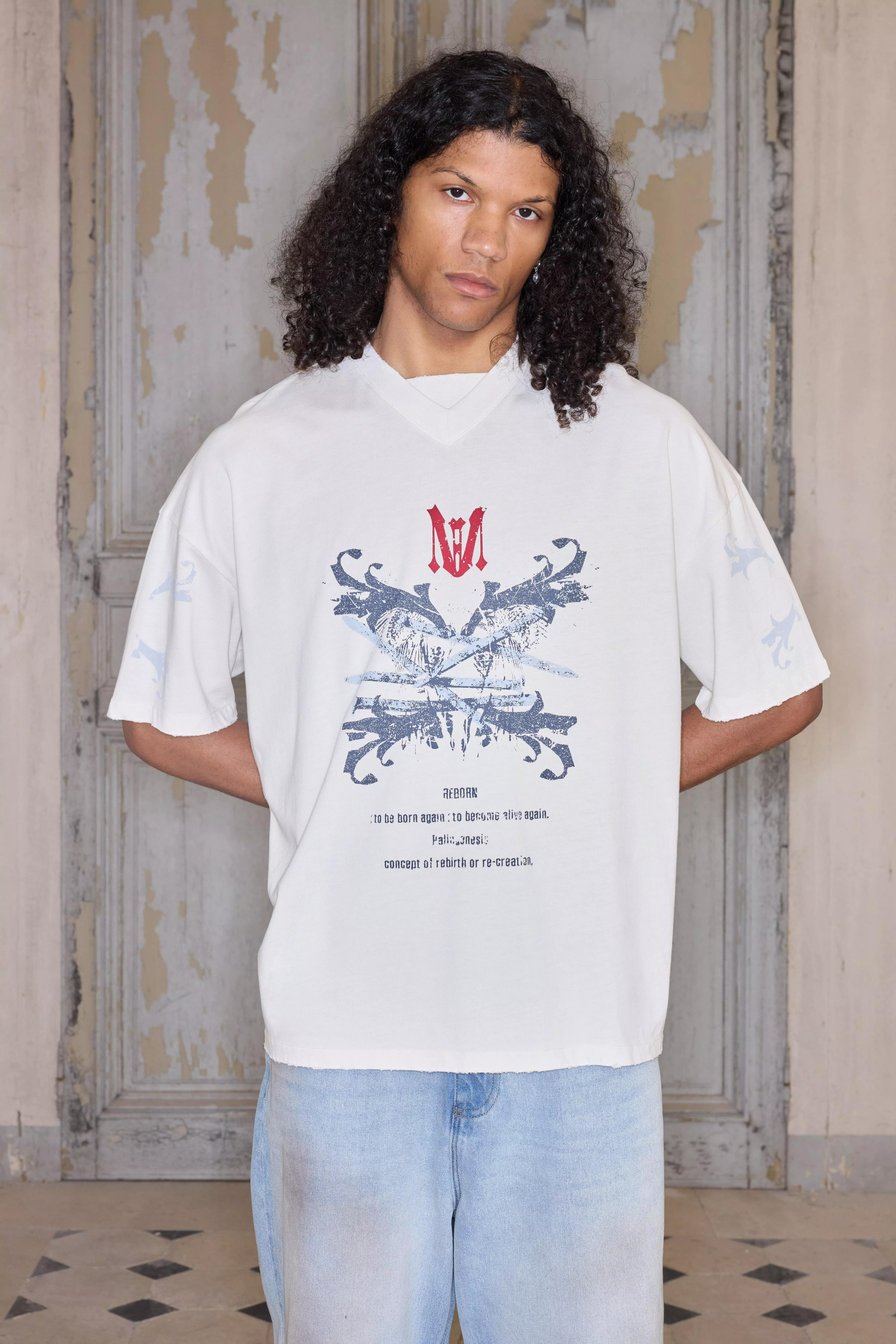 T-shirt oversize premium délavé à col V, Ecru autre image