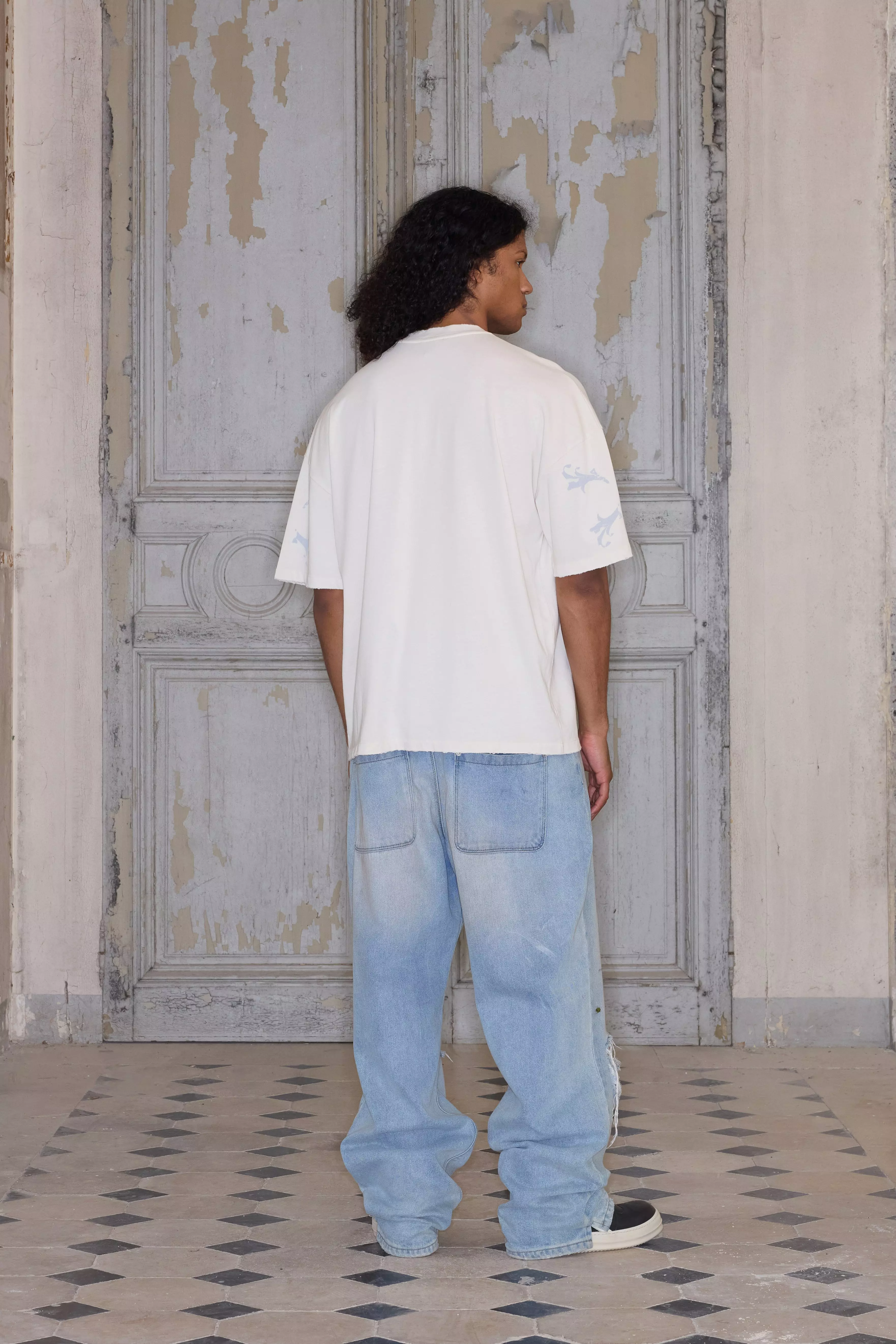 T-shirt oversize premium délavé à col V, Ecru autre image