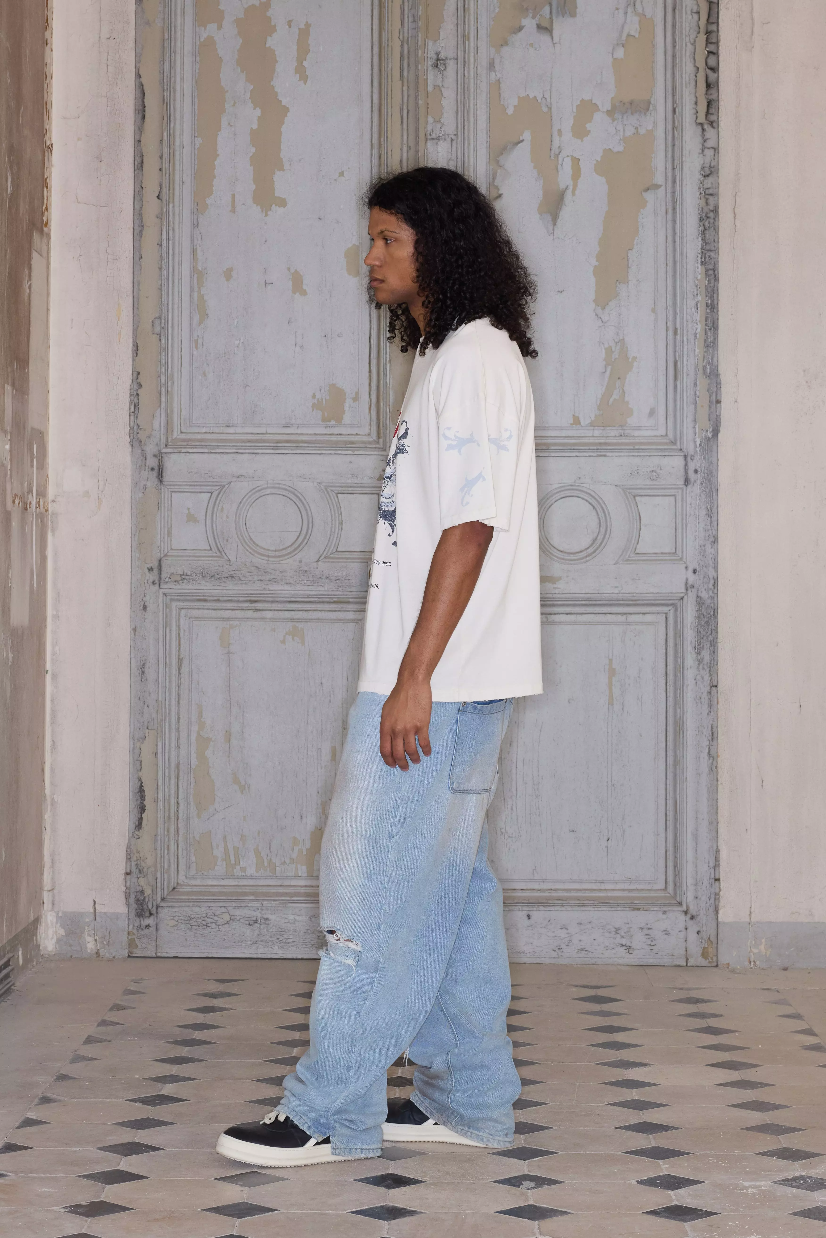 T-shirt oversize premium délavé à col V, Ecru autre image