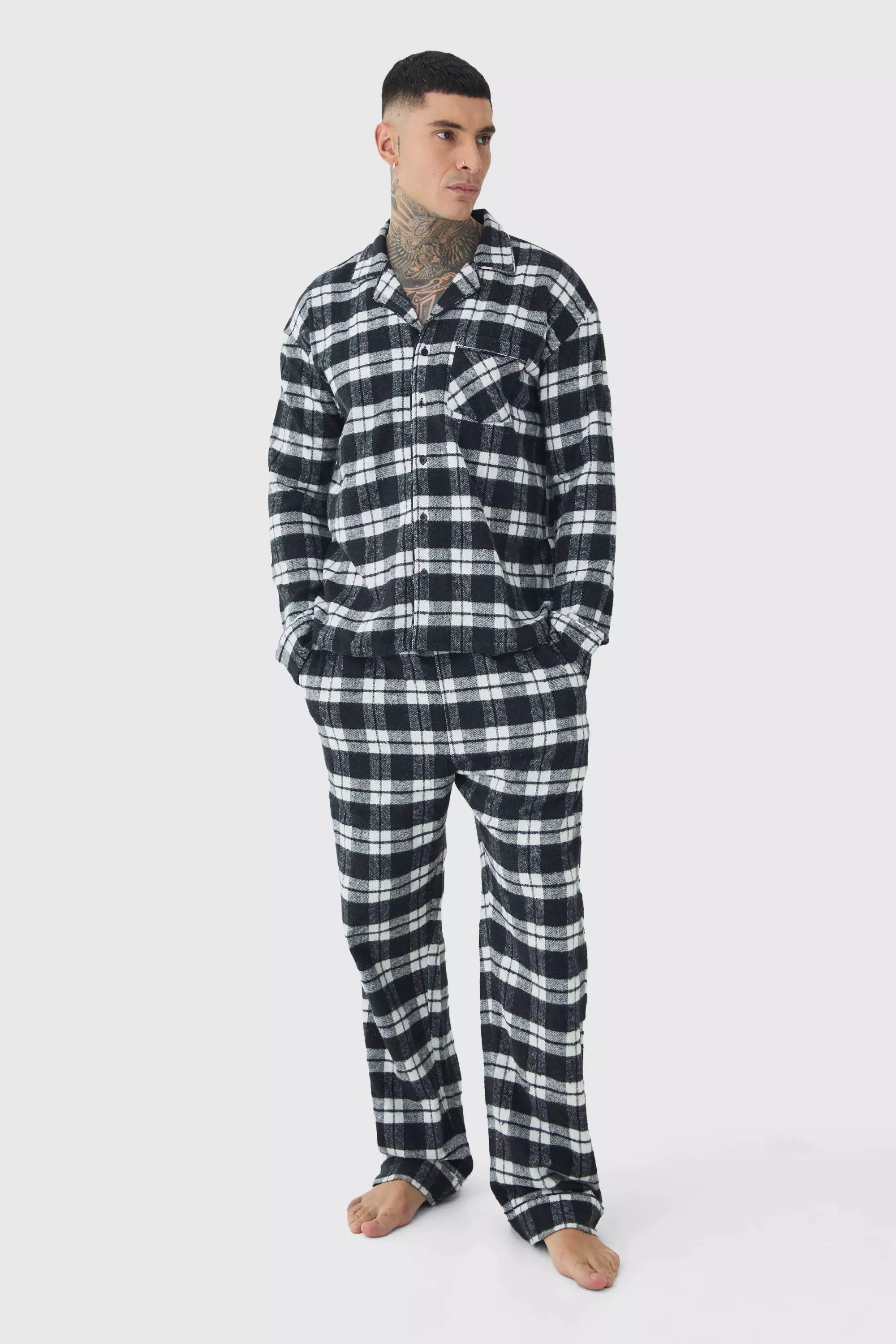 Tall Brushed Check Shirt and Trouser Pyjama Set Grey