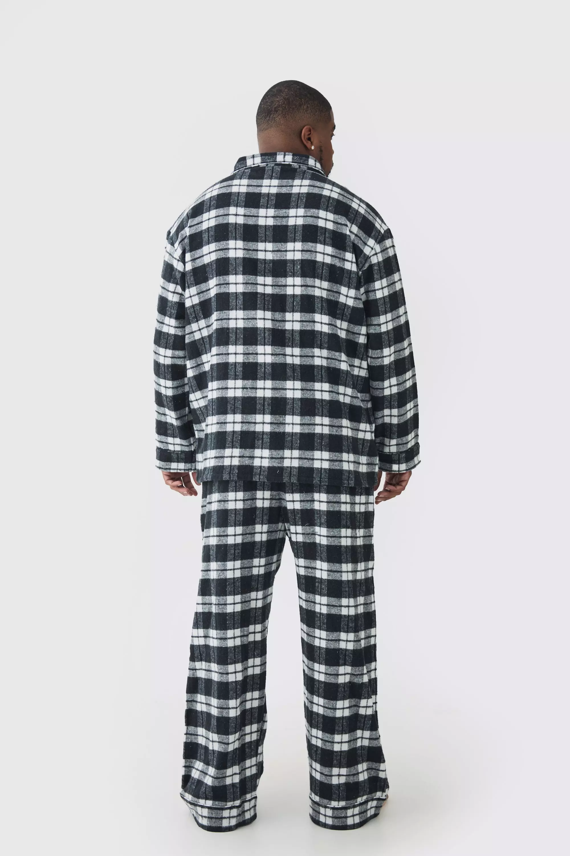 Plus Brushed Check Shirt and Trouser Pyjama Set boohooMAN UK