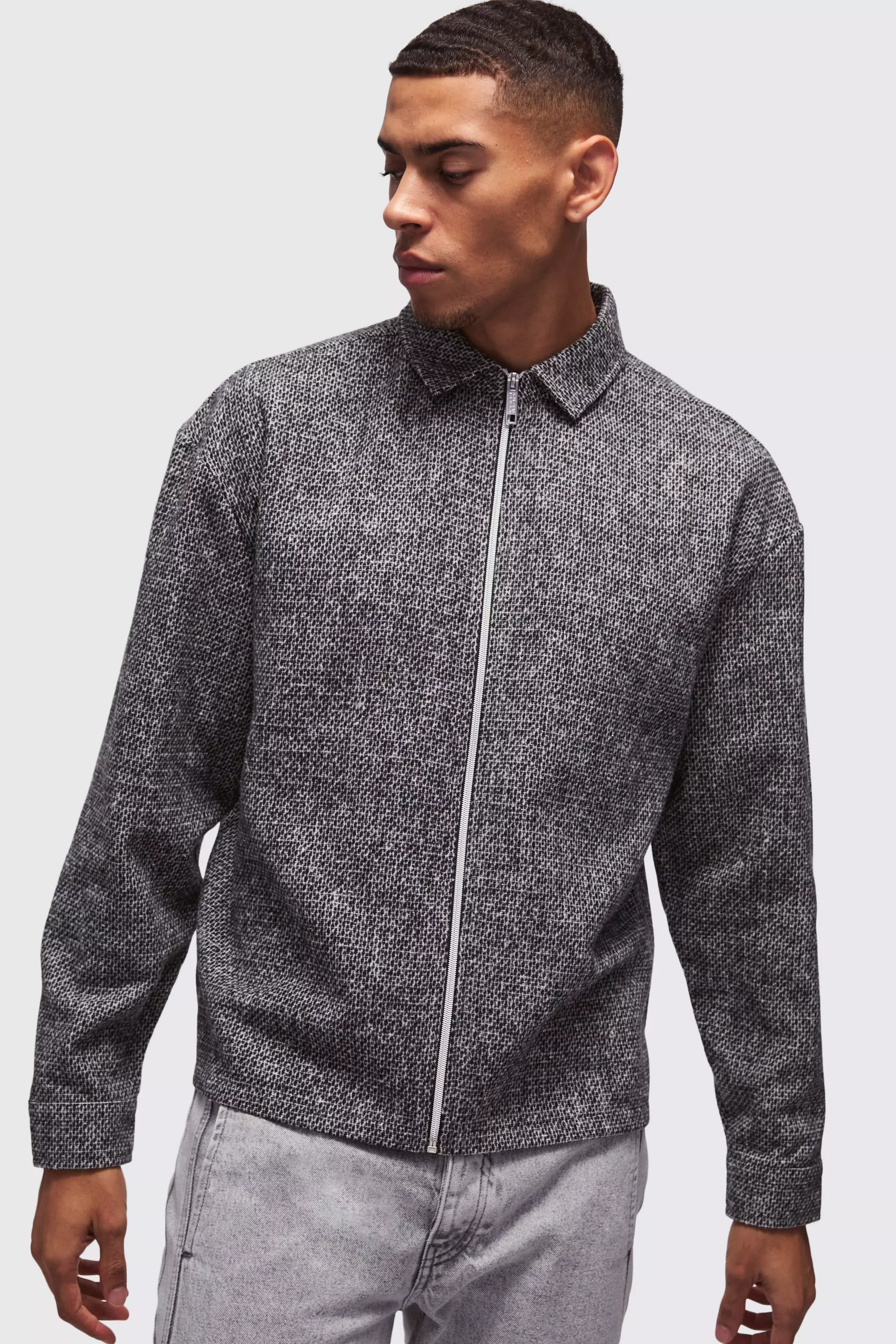 Black Oversized Overhemd Met Twee Zakken En Rits alternatieve afbeelding