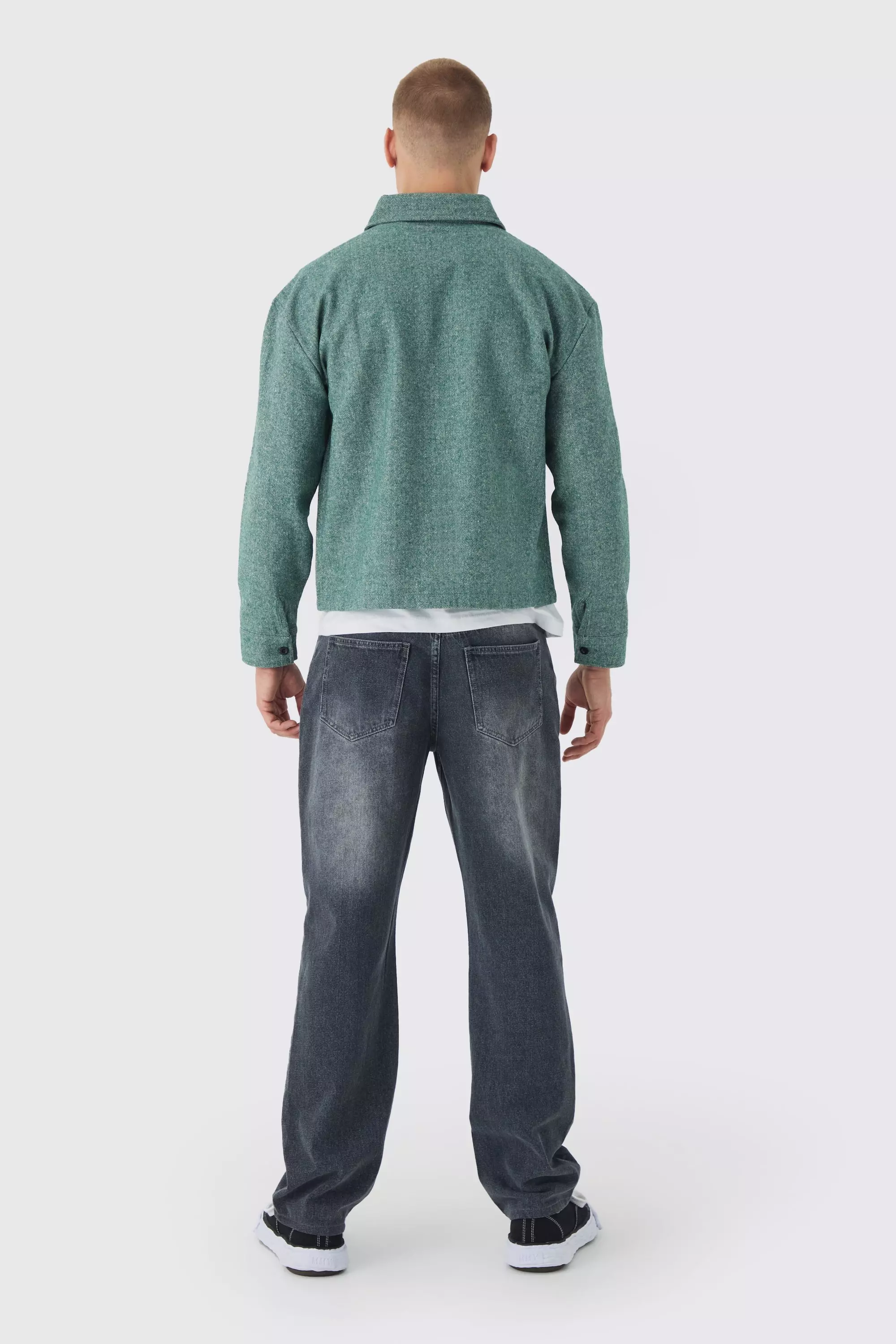 Dark green Regular Herringbone Long Sleeve Overshirt alternative image