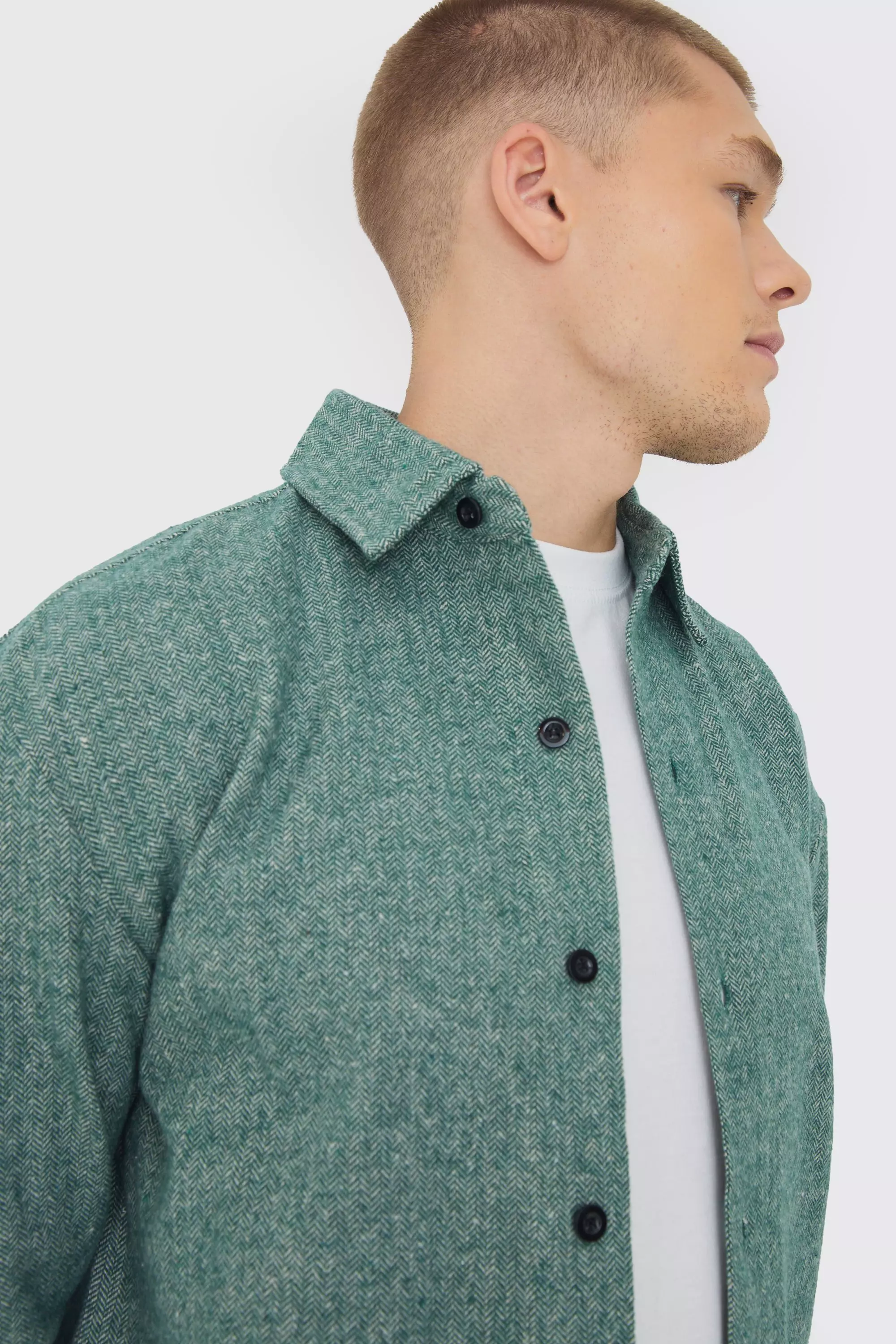 Dark green Regular Herringbone Long Sleeve Overshirt alternative image