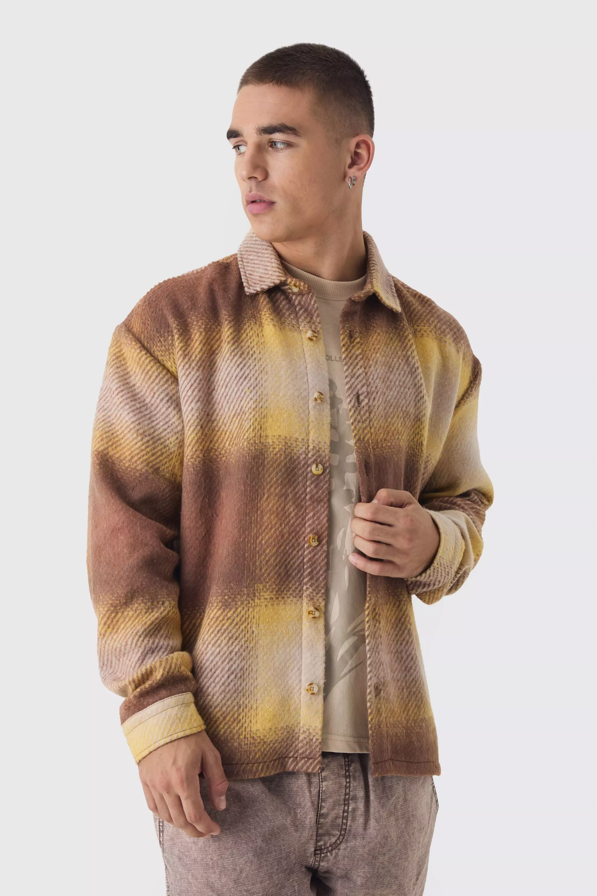 Brown Oversized Geruit Flanellen Overhemd alternatieve afbeelding