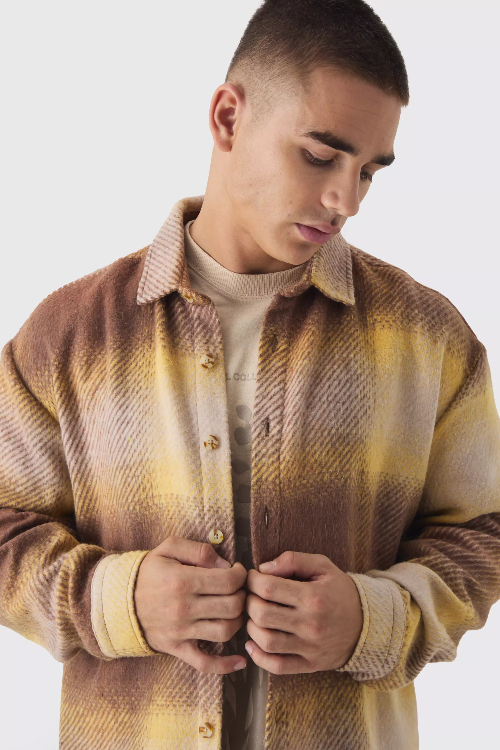 Brown Oversized Flannel Check Shirt alternative image