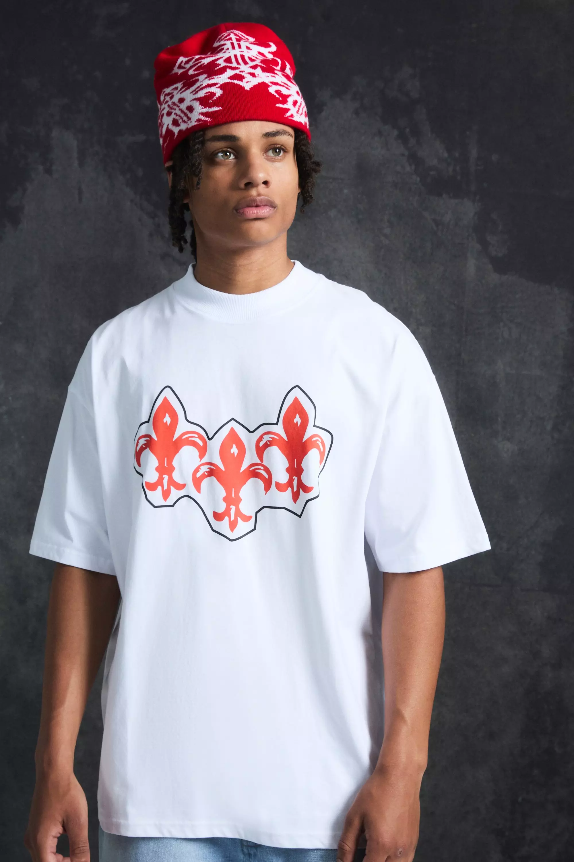 Trippie Redd Oversized Extended Neck Heavyweight Fleur De Lis T-Shirt White