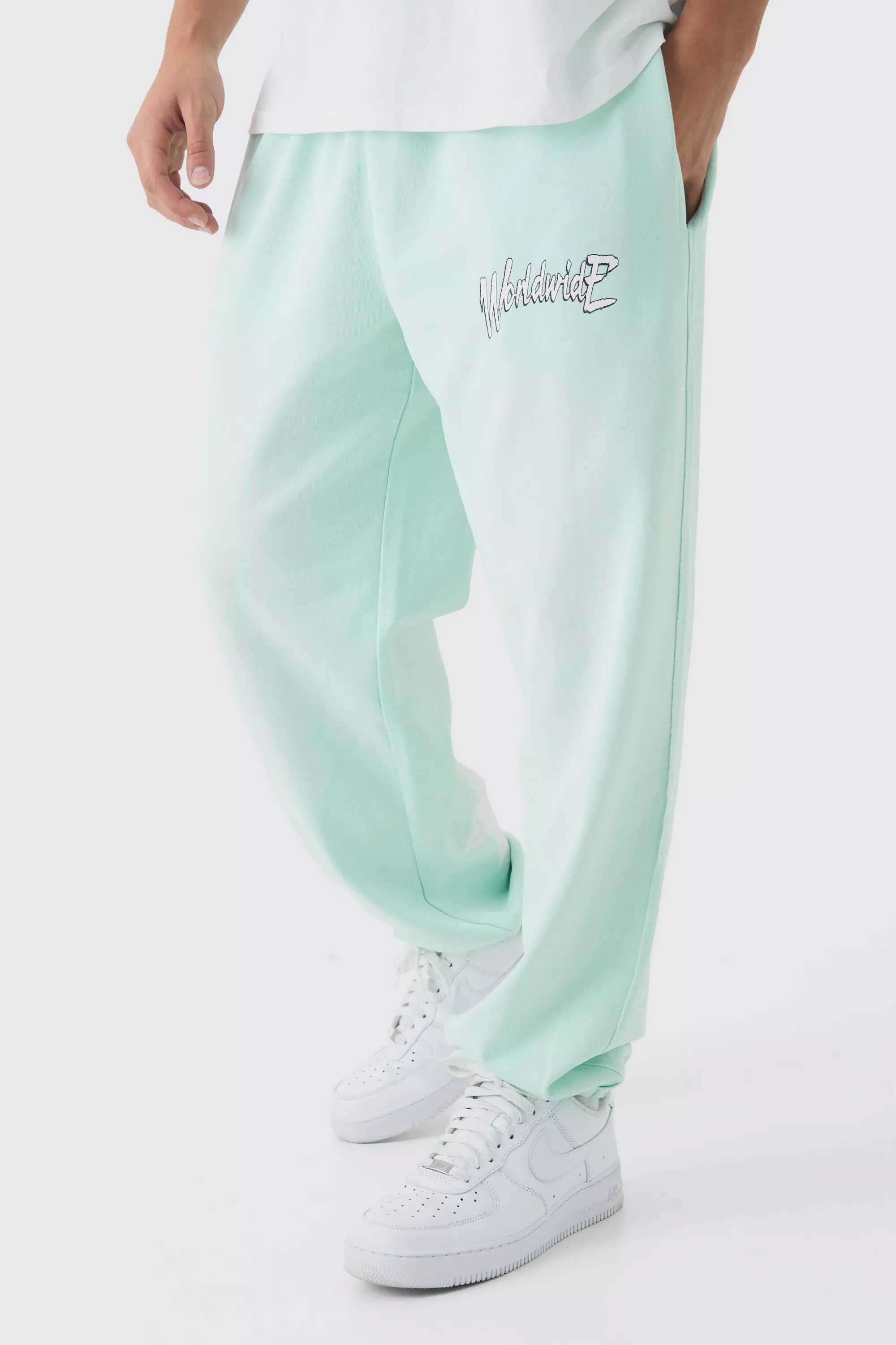 Turquoise Oversized Worldwide Spray Wash Printed Joggers alternative image