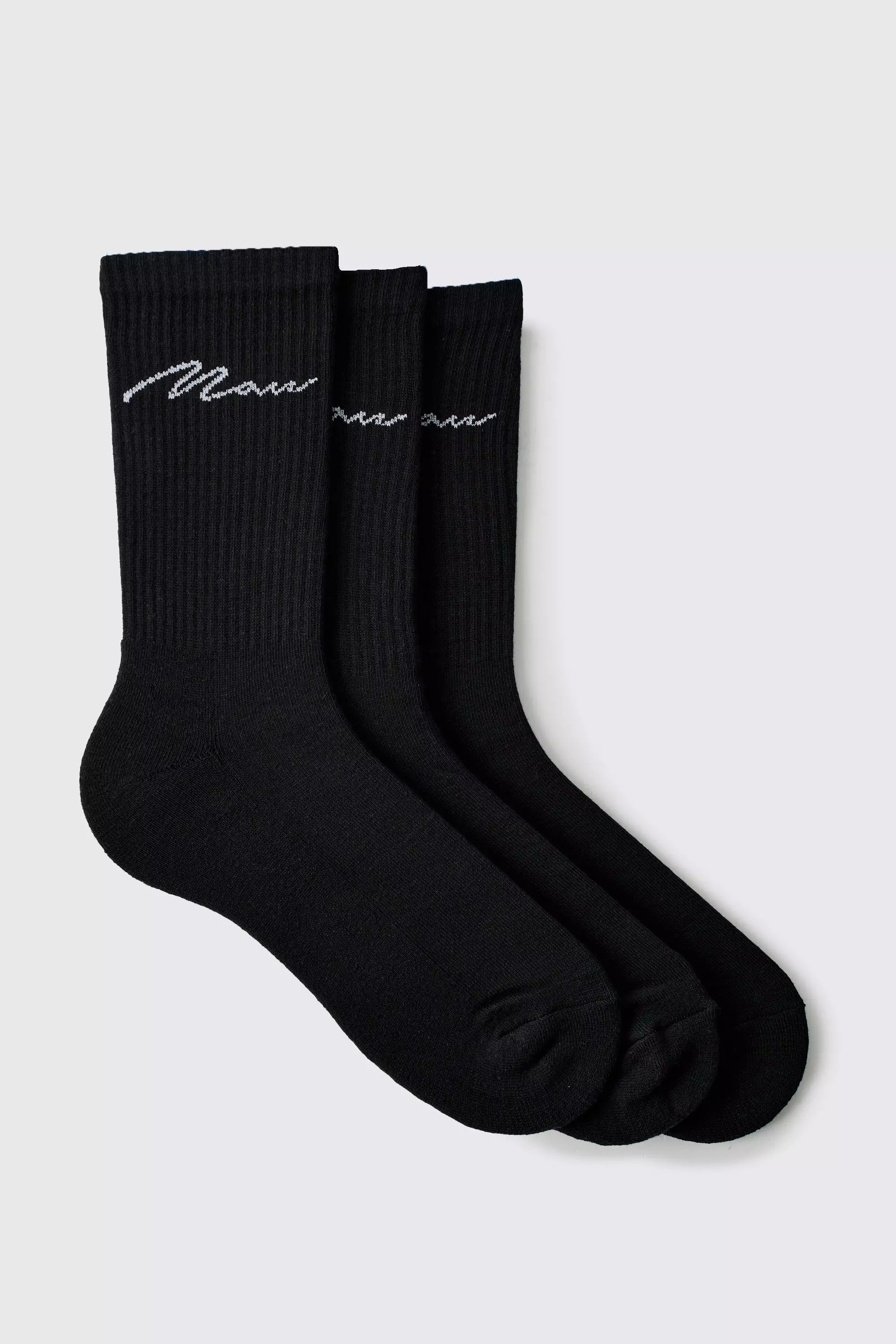 Black 3 Pack Man Script Sport Sock alternative image